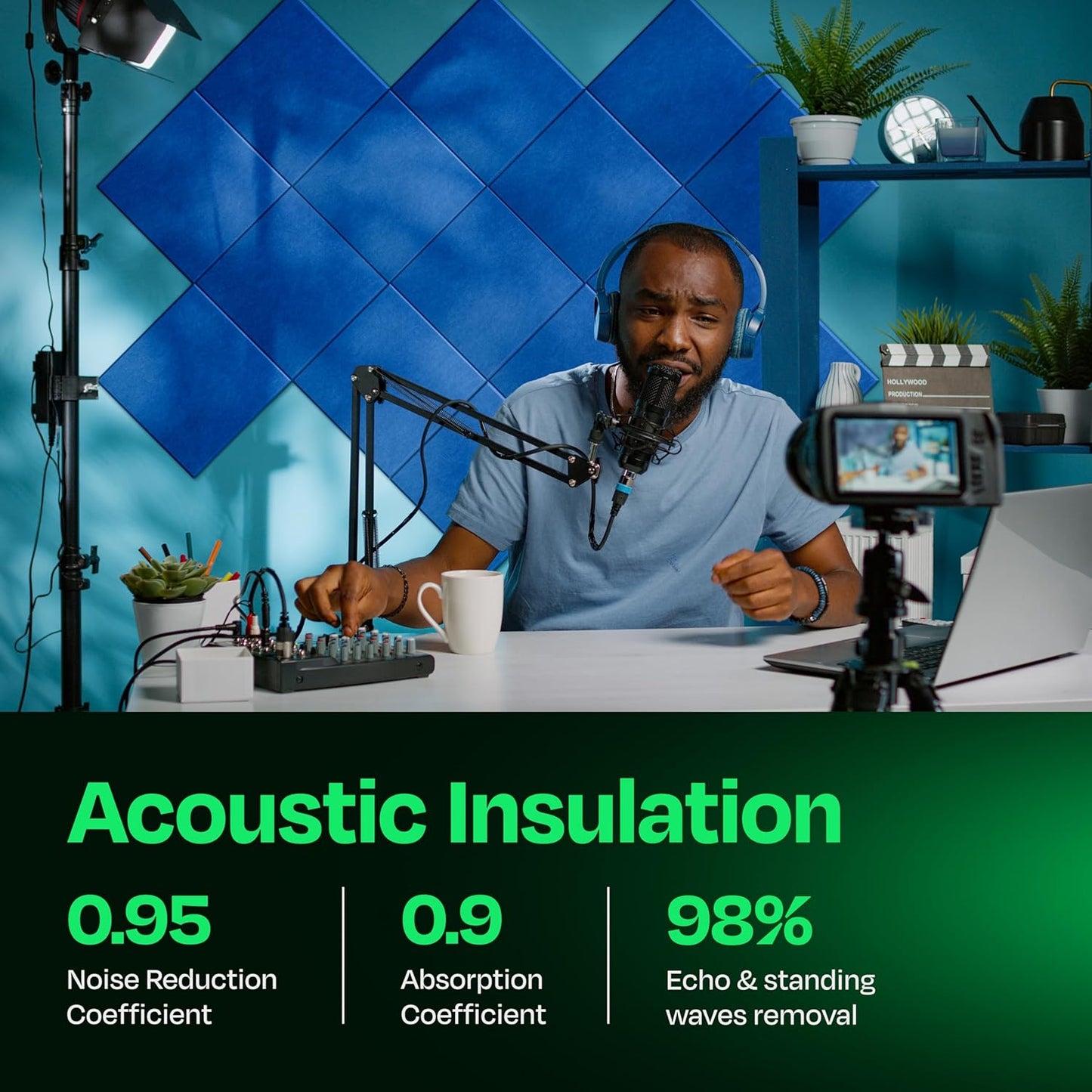 Acoustic Panels 12-Pack - 12"X12"X0.4" Sound Panels - High Density Sound Dampening - Grand Blue Square