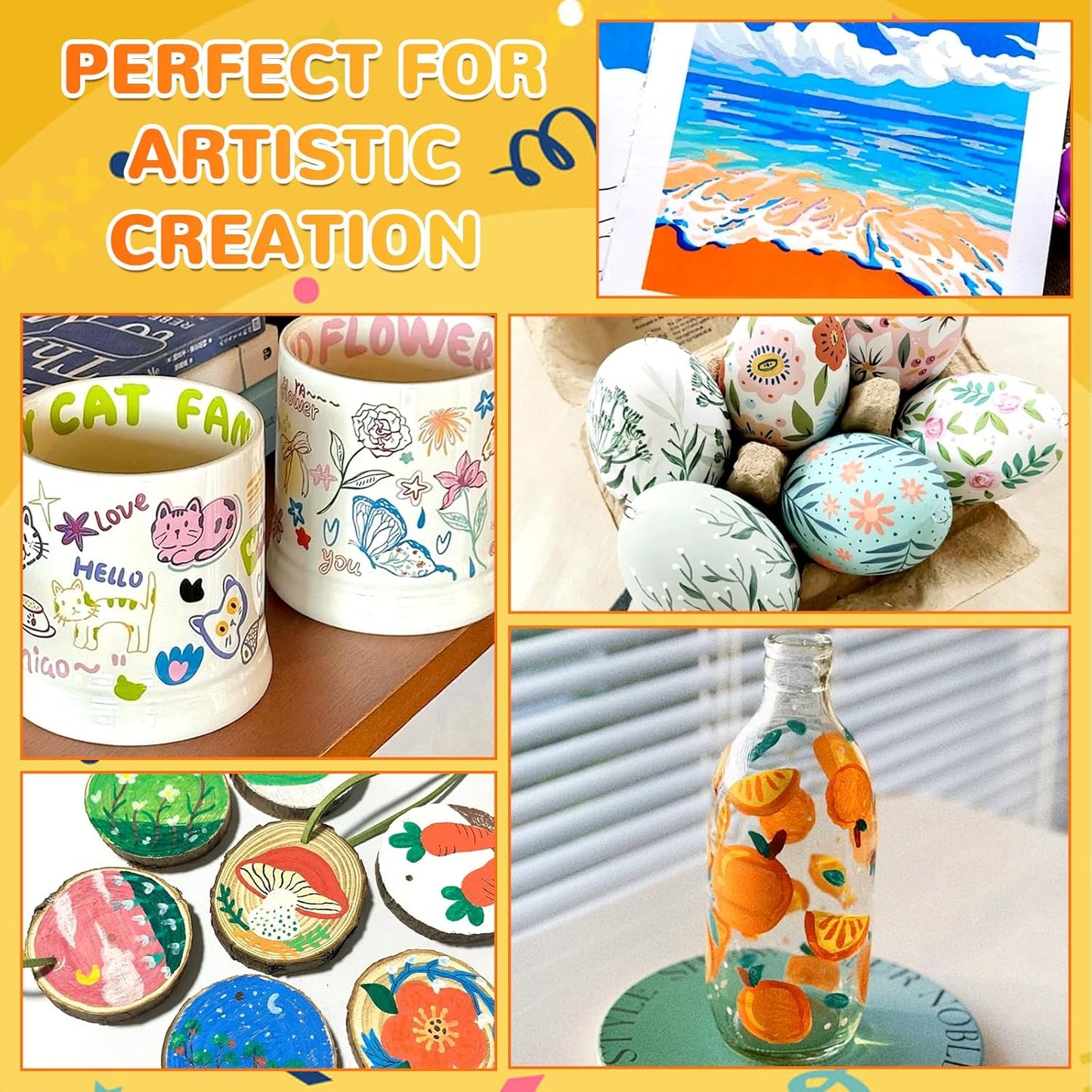 Automatic Ink Control Acrylic Paint Markers Brush Tip 168 Colors Acrylic Paint Pens Water-Based Acrylic Markers Set for Stone, Wood, Rock Painting, Canvas, Glass, DIY & Art Supplies