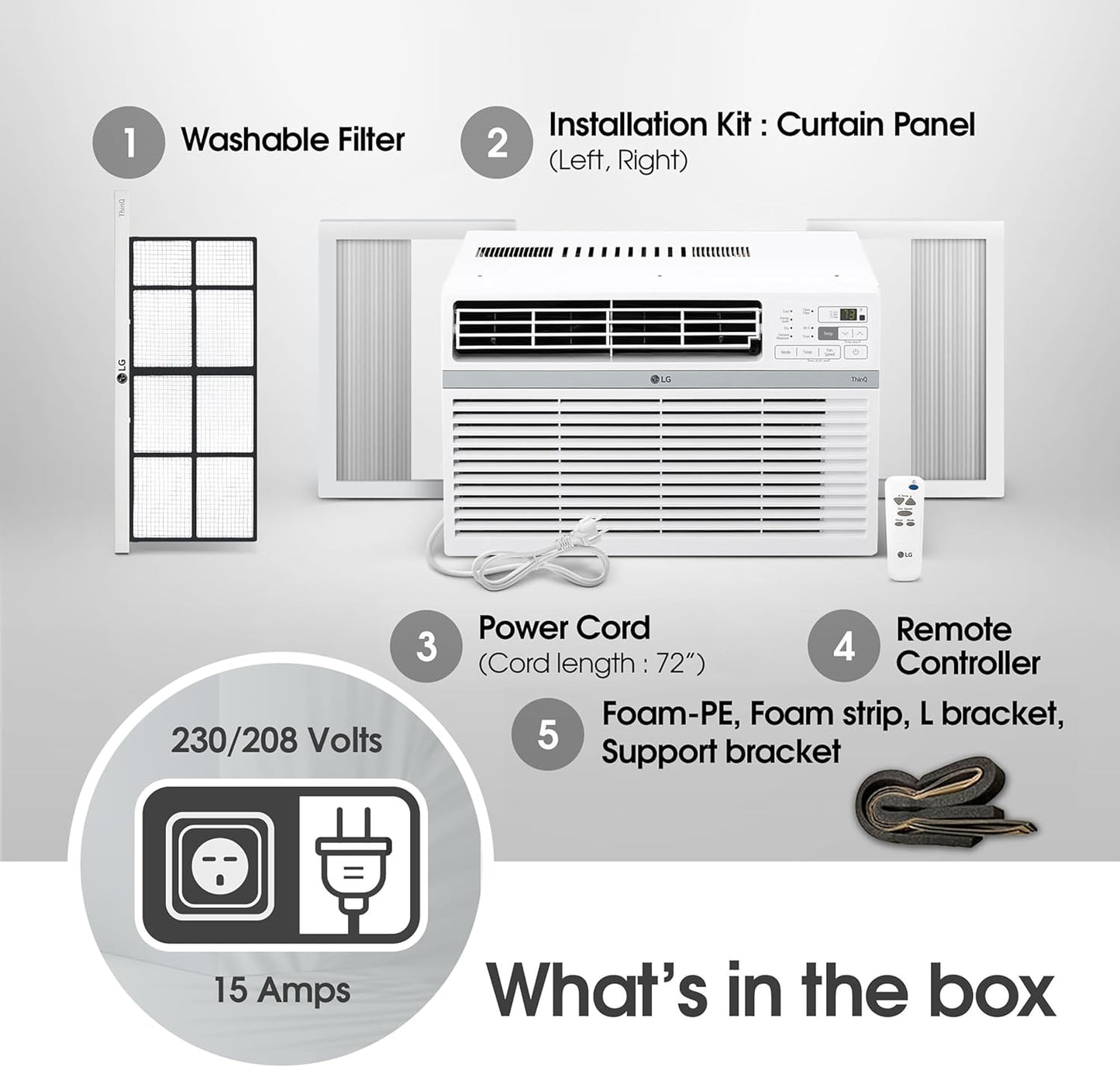 LG 24,500 BTU Smart Window Air Conditioner, 230/208V, Cools Room up to 1560 Sq. Ft. for Bedrooms, Living Room, Apartments, with Remote, 3 Fan Speeds, 24-Hour Timer, White