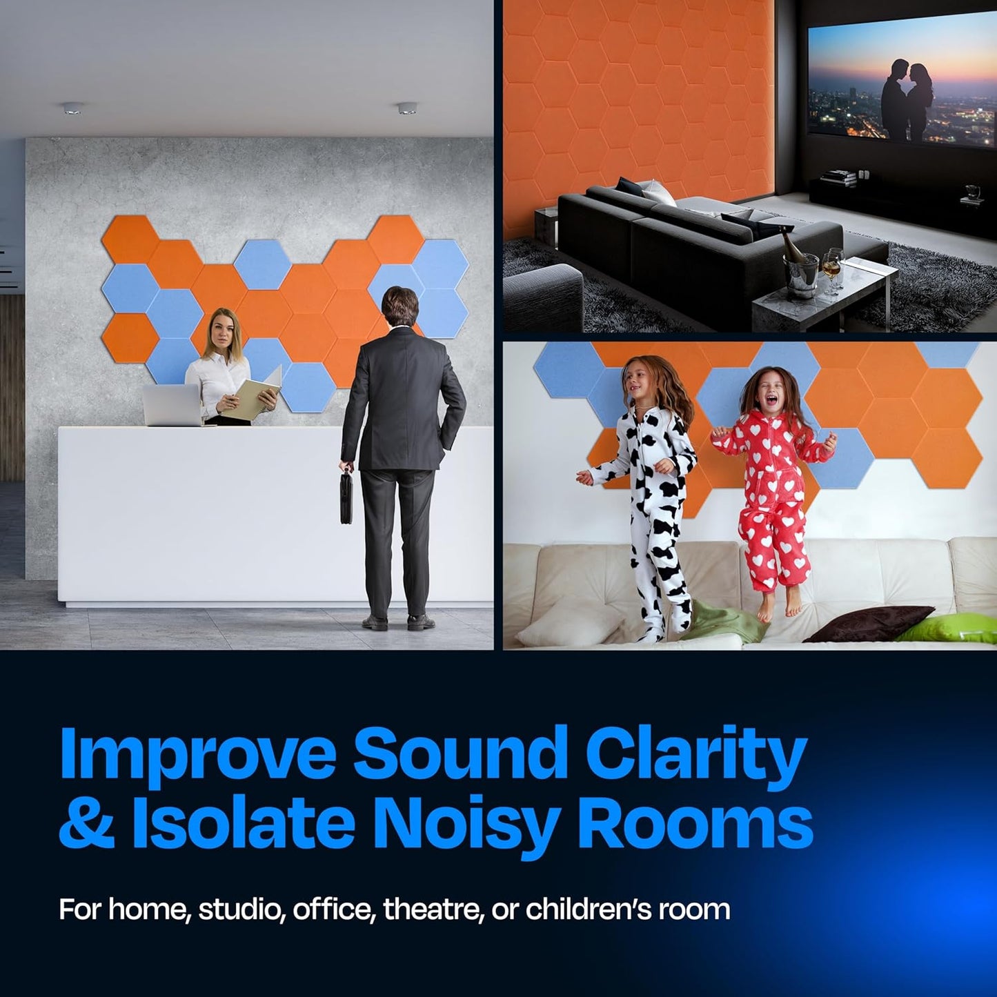 Acoustic Panels 12-Pack Soundproof Wall Panels 14"X12.1"X0.4" Sound Panels High Density Sound Dampening Panels - [Poppy Orange Hexagon]