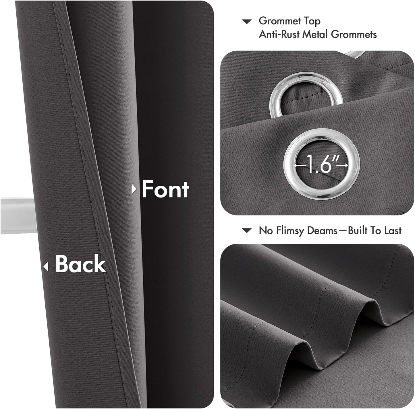 MIULEE Grey Blackout Curtains for Bedroom Living Room 72 Inches Long 2 Panels, Thermal Insulated Room Darkening Drapes Solid Grommet Top Noise Reduction Light Blocking Window Curtains W40 x L72 Inch