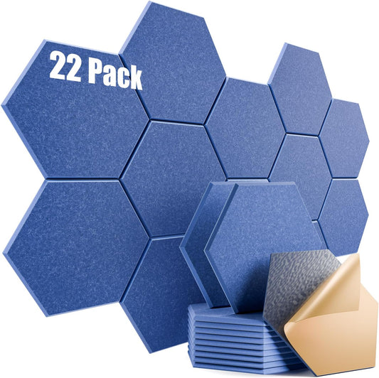 22 Pack Self-adhesive Acoustic Panels 12" X 10" X 0.4" - Sound Proof Foam Panels with High Density, Stylish Hexagonal Design, Flame Resistant, Absorb Noise and Eliminate Echoes(Sky Blue)