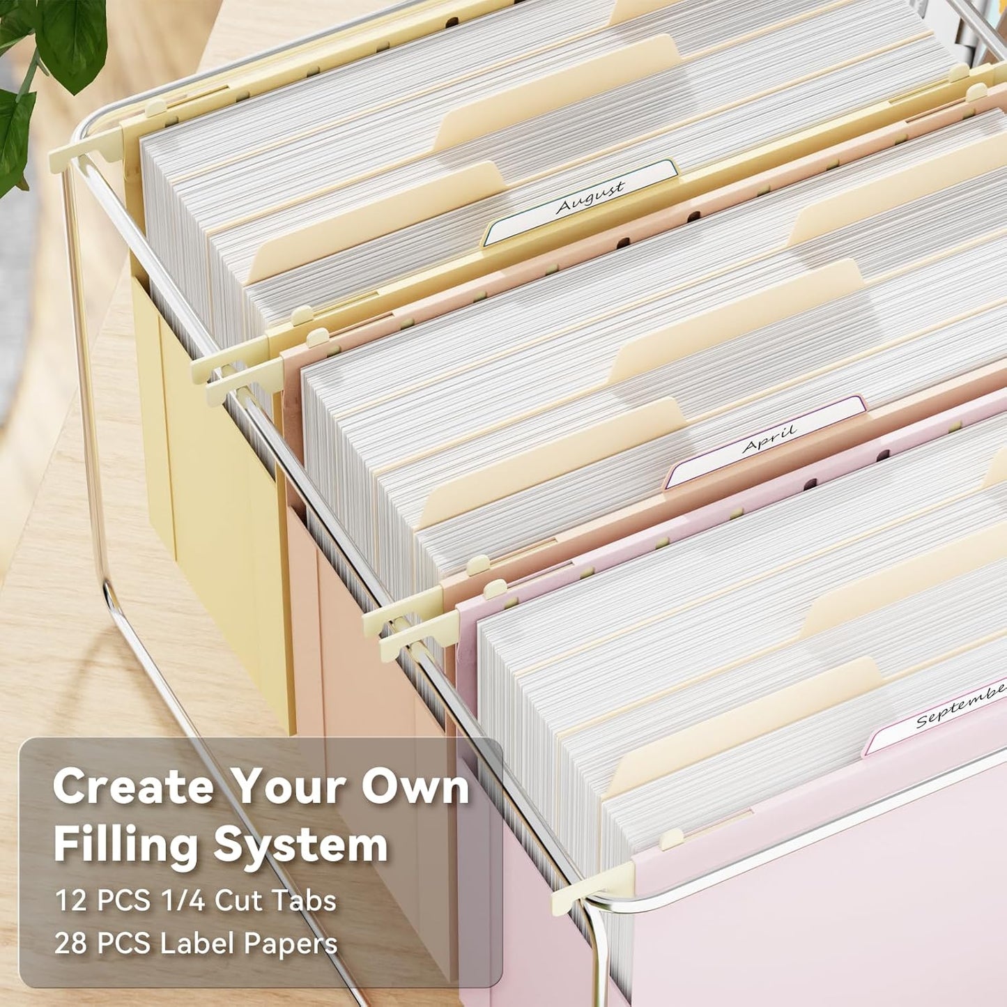 Ansook Plastic Hanging File Folders Letter Size,4" Extra Capacity File Folder with Tabs,6 Pack File Cabinet Folders for Documents,Heavy Duty Morandi Colored File Folders for Home and Office Bulk File