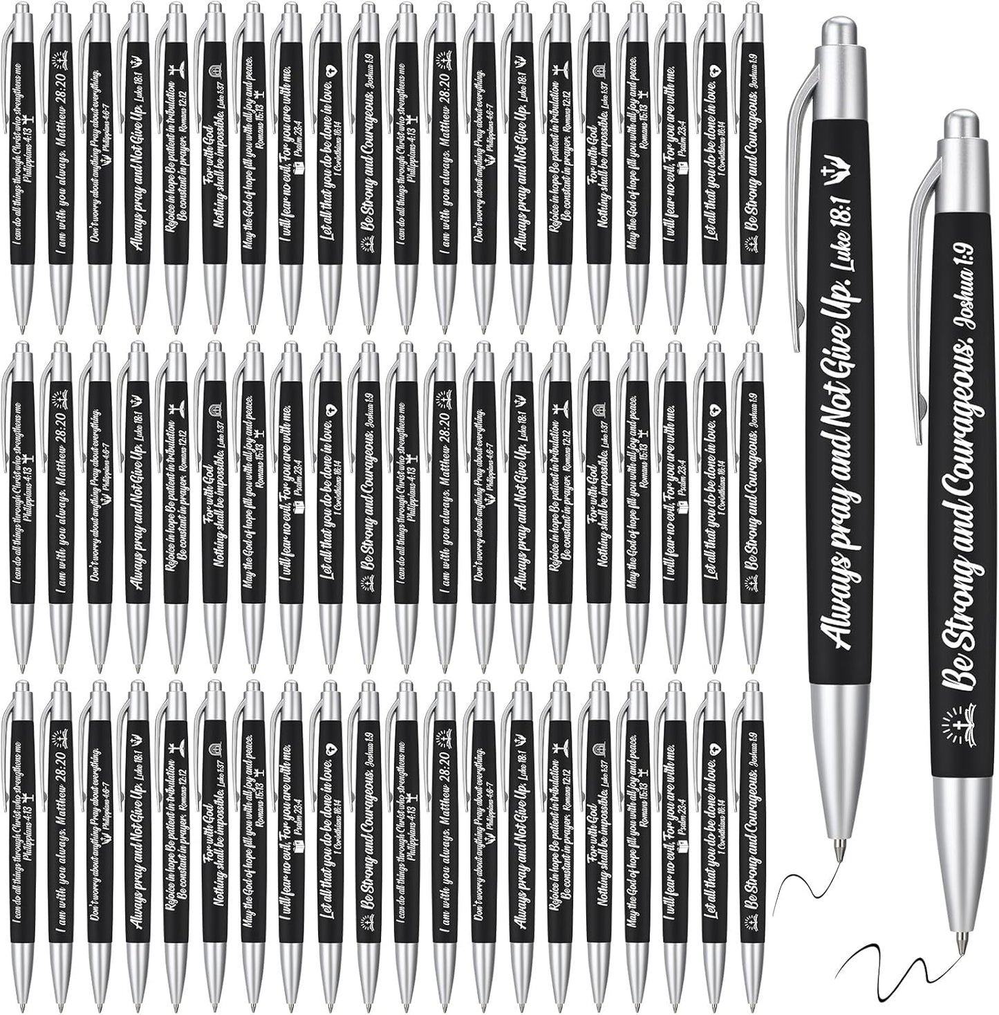 Yeaqee 100 Pcs Inspirational Pens Employee Appreciation Back to School Gifts Motivational Thank You Metal Greeting Quote Ballpoint Pen for Coworker Teacher(Black,Biblical)