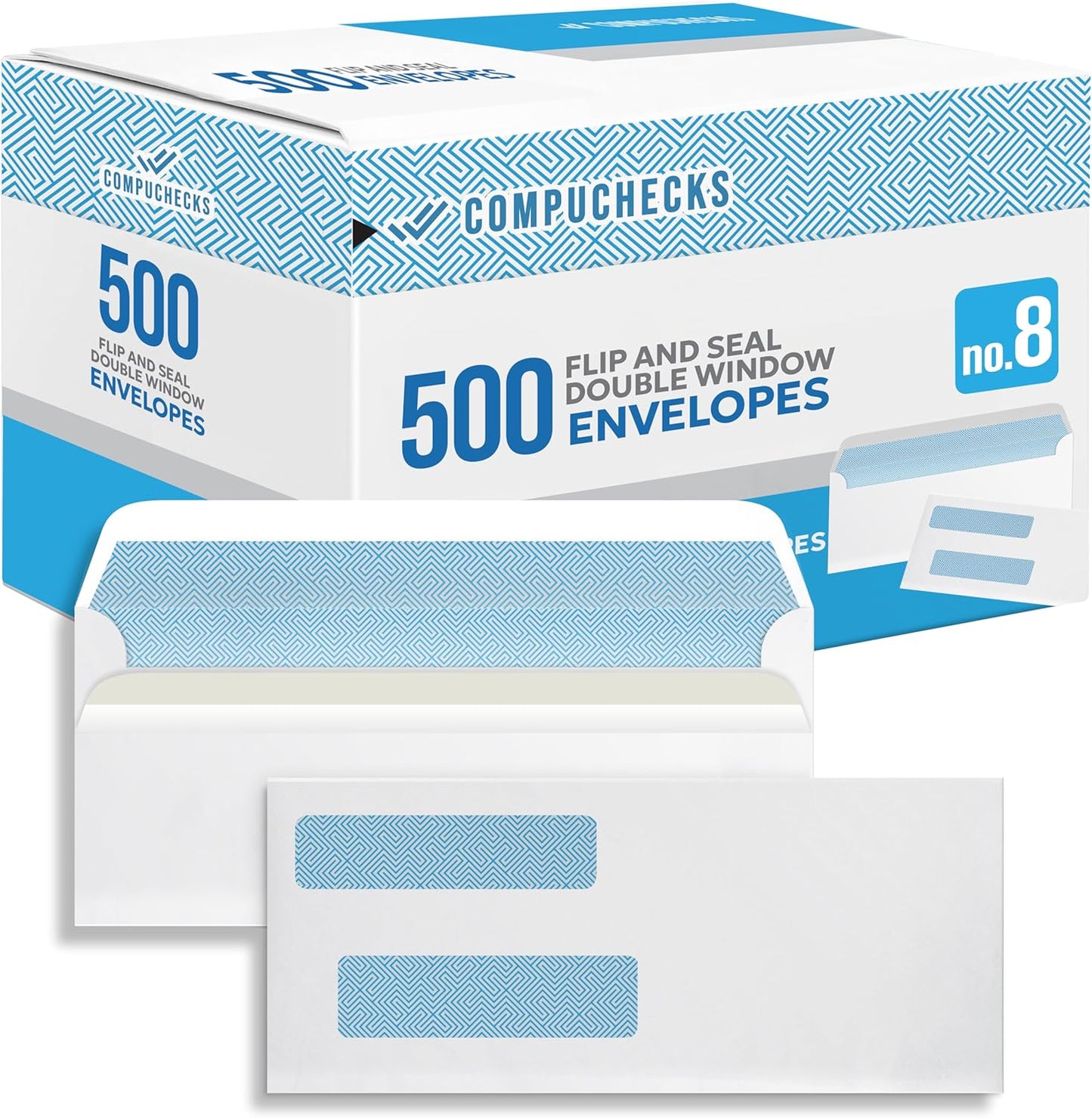 Compuchecks Double Window Envelopes #8- Flip and Seal Flap, Security Business Mailing Check Envelopes - Tamper Evident, Security Tint - 500 Count – Guaranteed to fit QuickBooks Checks