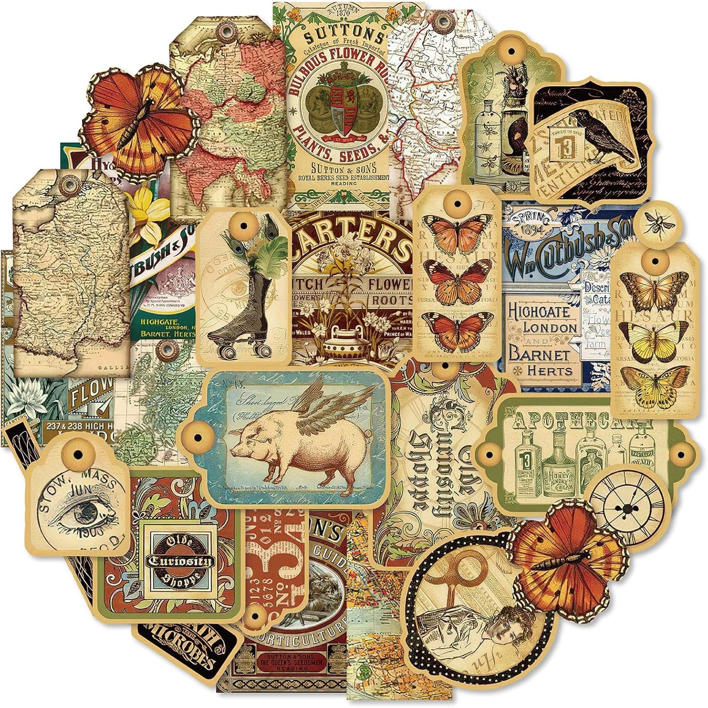 PRSTINCOL 116Pcs Vintage Stickers - Junk Journal Supplies - Waterproof Cute Aesthetic Stickers for Adults, Water Bottles, Planners - Durable Sticker Pack