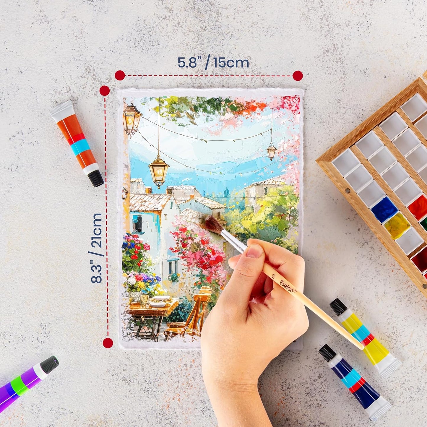 Wanderings Thick Handmade Watercolor Paper with Deckled Edge A5-5.8x8.3-500GSM Premium White Cold -Pressed Textured Mixed Media Paper Made with Recycled Cotton - 15 Loose Leaf Sheets