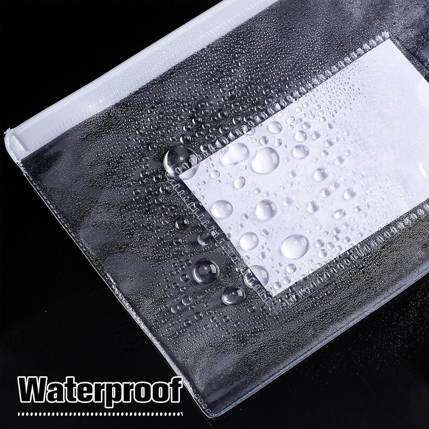 Marspark 100 Pieces Clear Pencil Case Zipper Envelope Bulk with Label Pocket Clear Plastic Envelopes with Zippered, A6 Pencil Bags for Cash, School Office Supplies, 9.2 x 4.7 Inches(White)