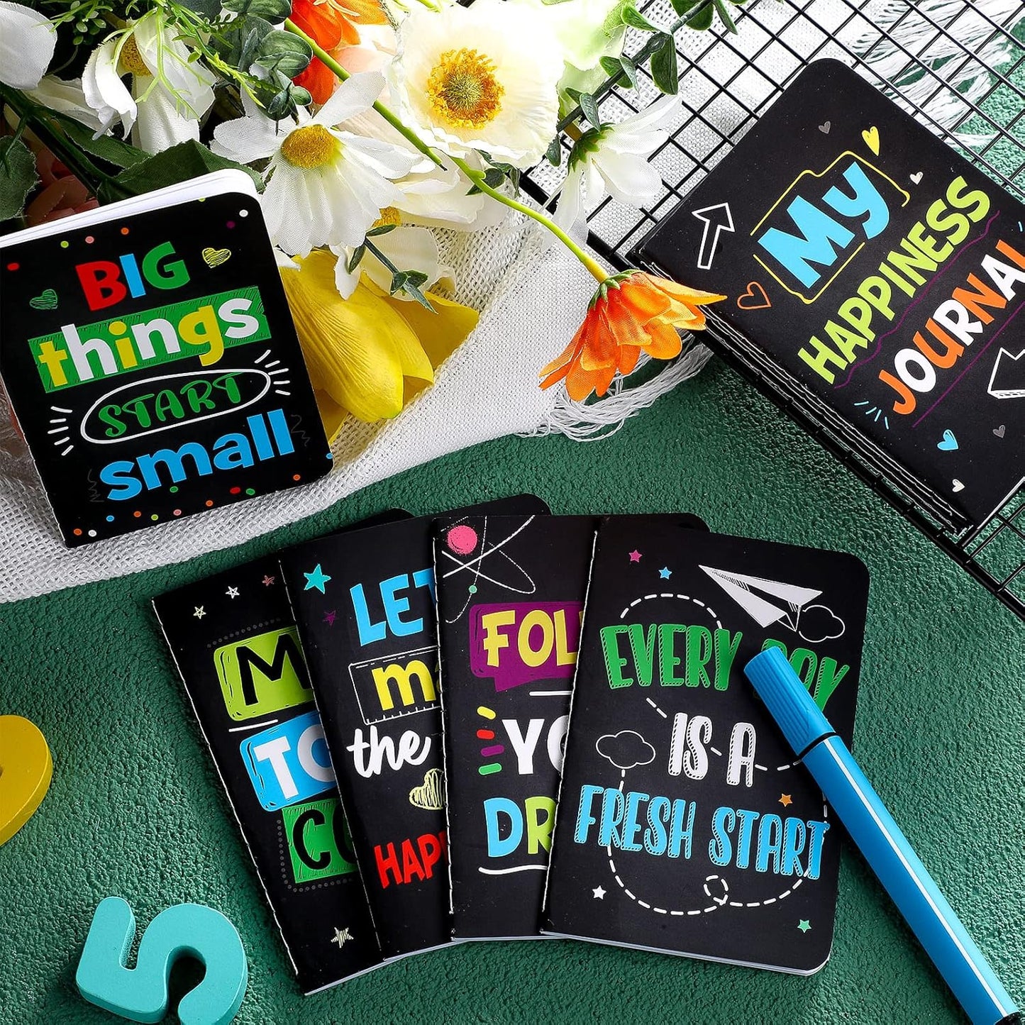 Cinrobiye 24 Pcs Mini Colorful Notebooks, Funny Motivational Journals Notepads Inspirational Notepads Small Pocket Notebook for Kids Teacher School Office Gift Bulk Prizes Travel Supplies (Black)