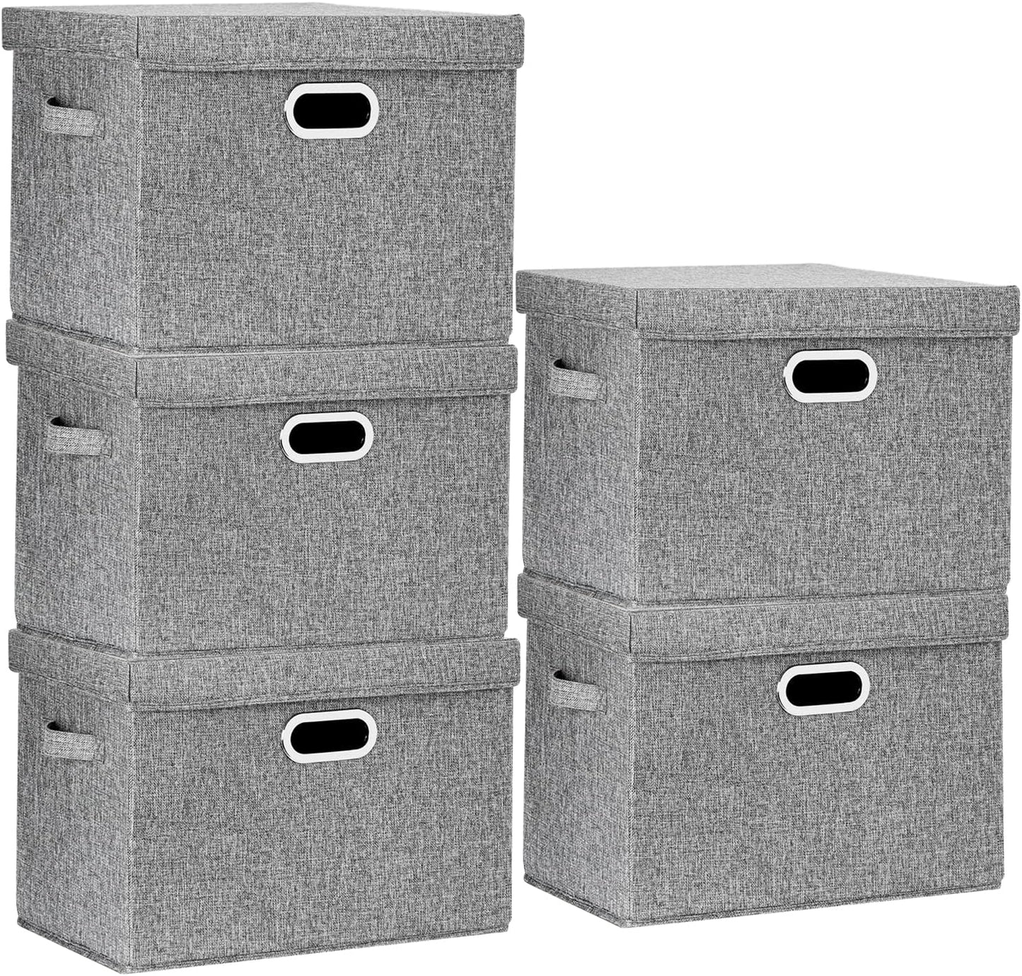 TYEERS Large Storage Bins with Lids, Collapsible, Washable, Fabric Storage Boxes for Organizing, 17.3x11.8x11.4 inches, 5 Pack, Gray