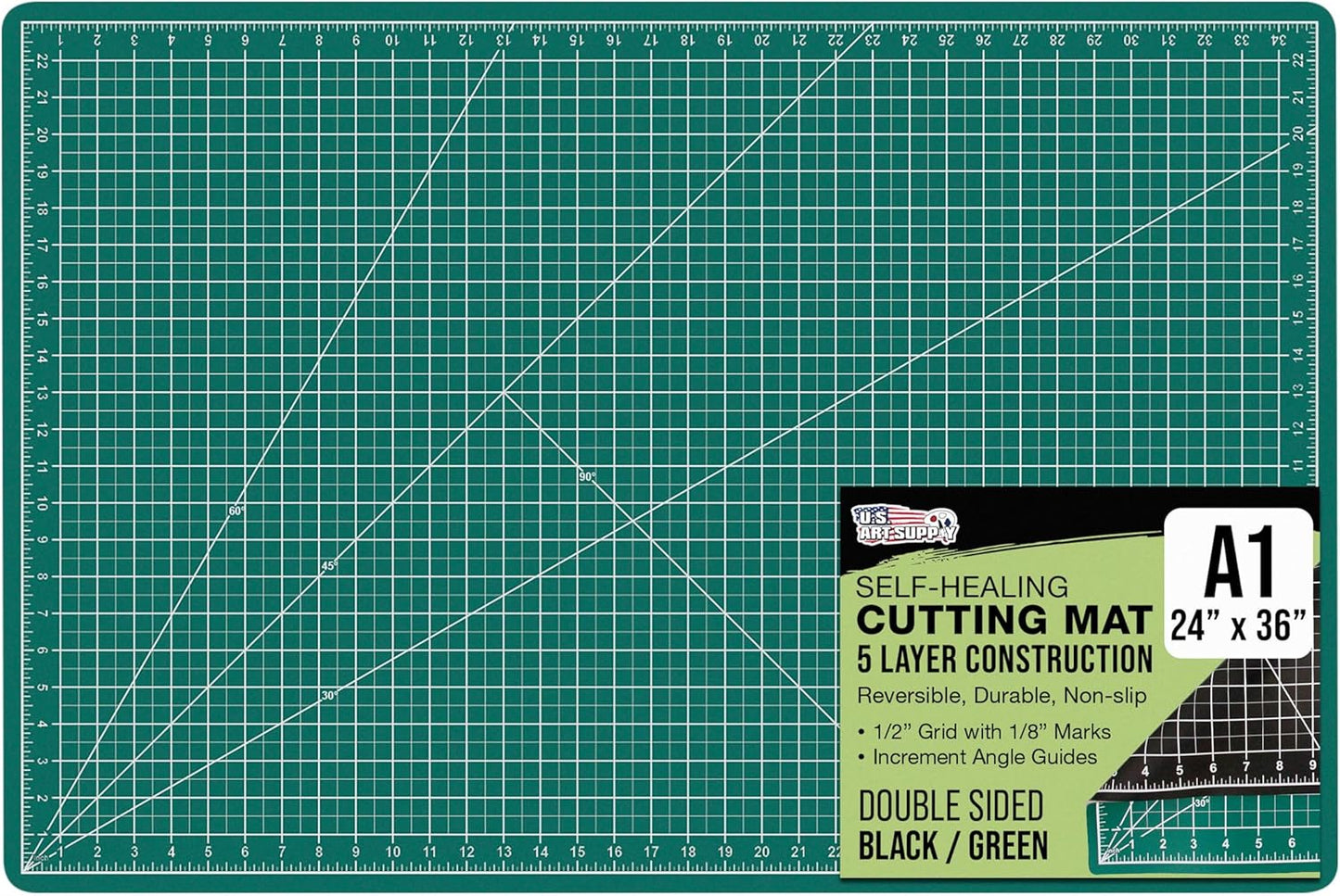 U.S. Art Supply 24" x 36" Self-Healing Cutting Mat 5-Ply - Double-Sided Green/Black Craft Mat, Non-Slip Cutting Mats for Crafts, Sewing, Quilting, Scrapbooking