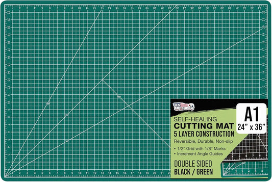 U.S. Art Supply 24" x 36" Self-Healing Cutting Mat 5-Ply - Double-Sided Green/Black Craft Mat, Non-Slip Cutting Mats for Crafts, Sewing, Quilting, Scrapbooking