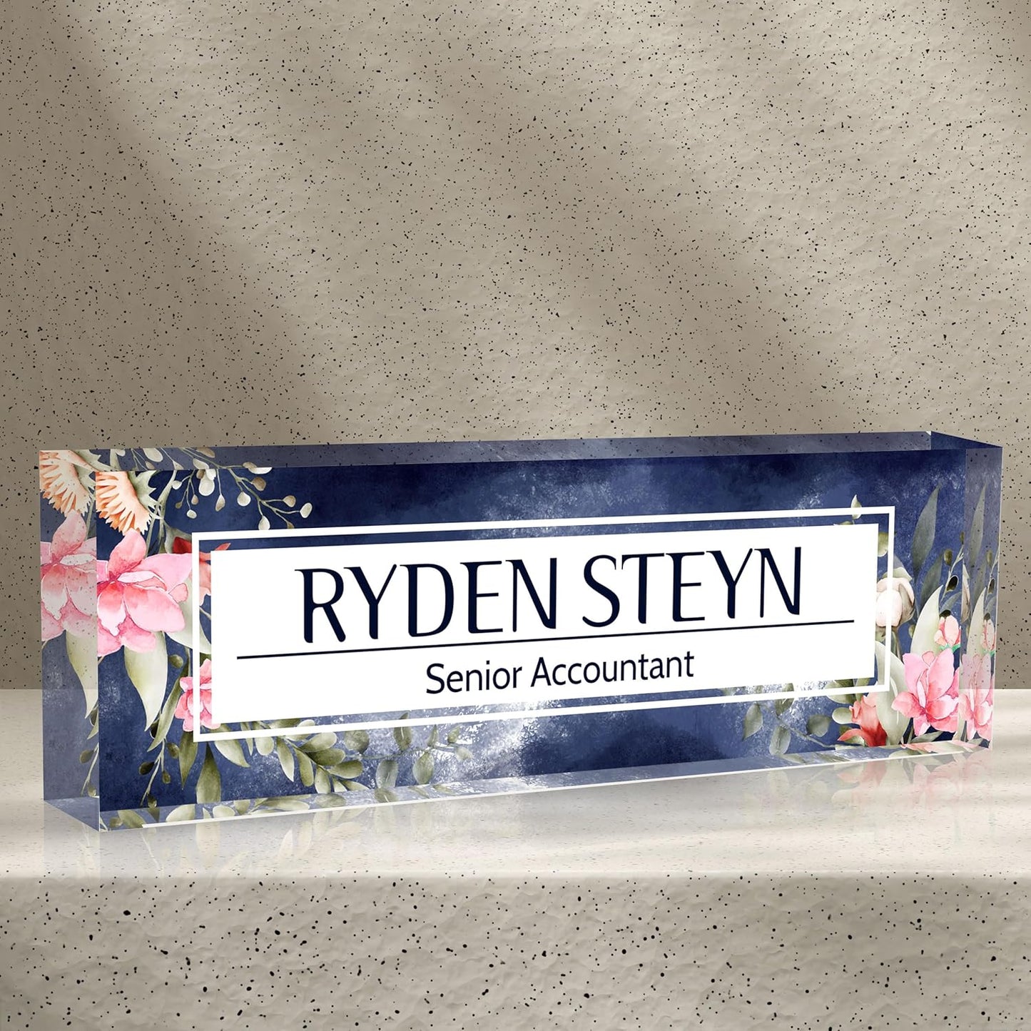 Acrylic Name Plate Personalized, Teacher Name Plates for Desks Classroom, Gifts for Teacher Boss Employee Appreciation Office Desk Decor (Midnight Flowers)