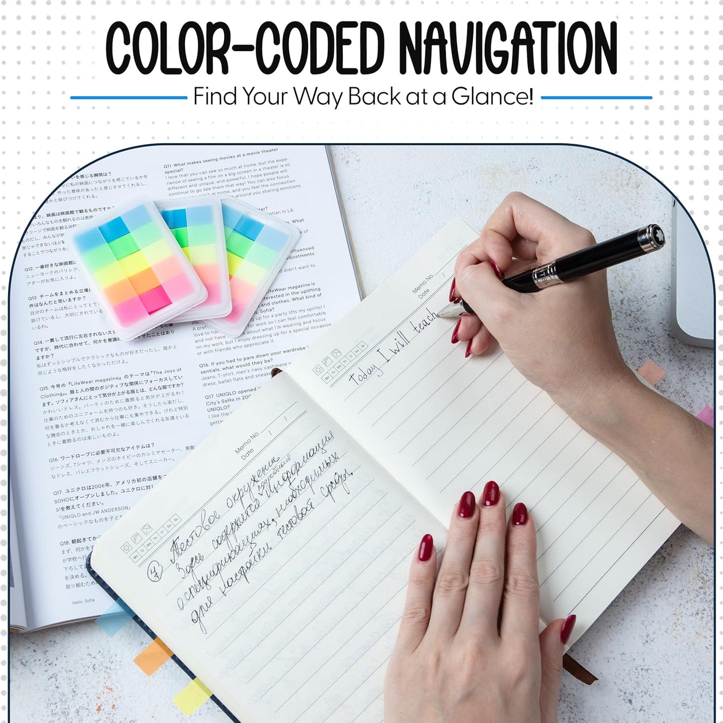 Essex Wares - 300 Pieces - Transparent Sticky Notes Tabs with Case - 5 Bright Colors - 3 Cases - 1.8" x 0.4" - 60 Pieces Each Color - Pop Up Index Tabs - Book Flags for Annotating - Book Sticky Tabs