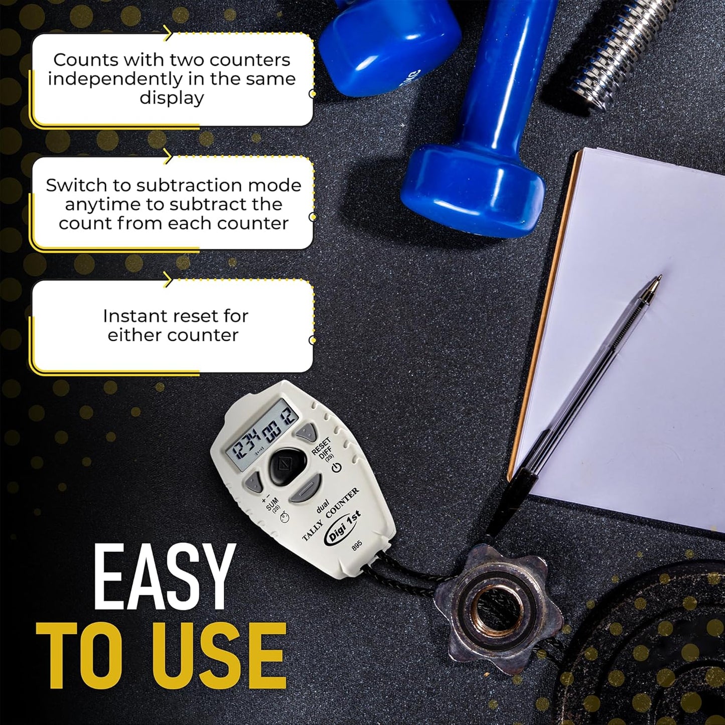 TC-895 Digital Dual Tally Counter, Electronic Up Down Clicker Counter, Add/Subtract People Counter, Handheld Pitch Counter for Golf, Lap & Sports Games