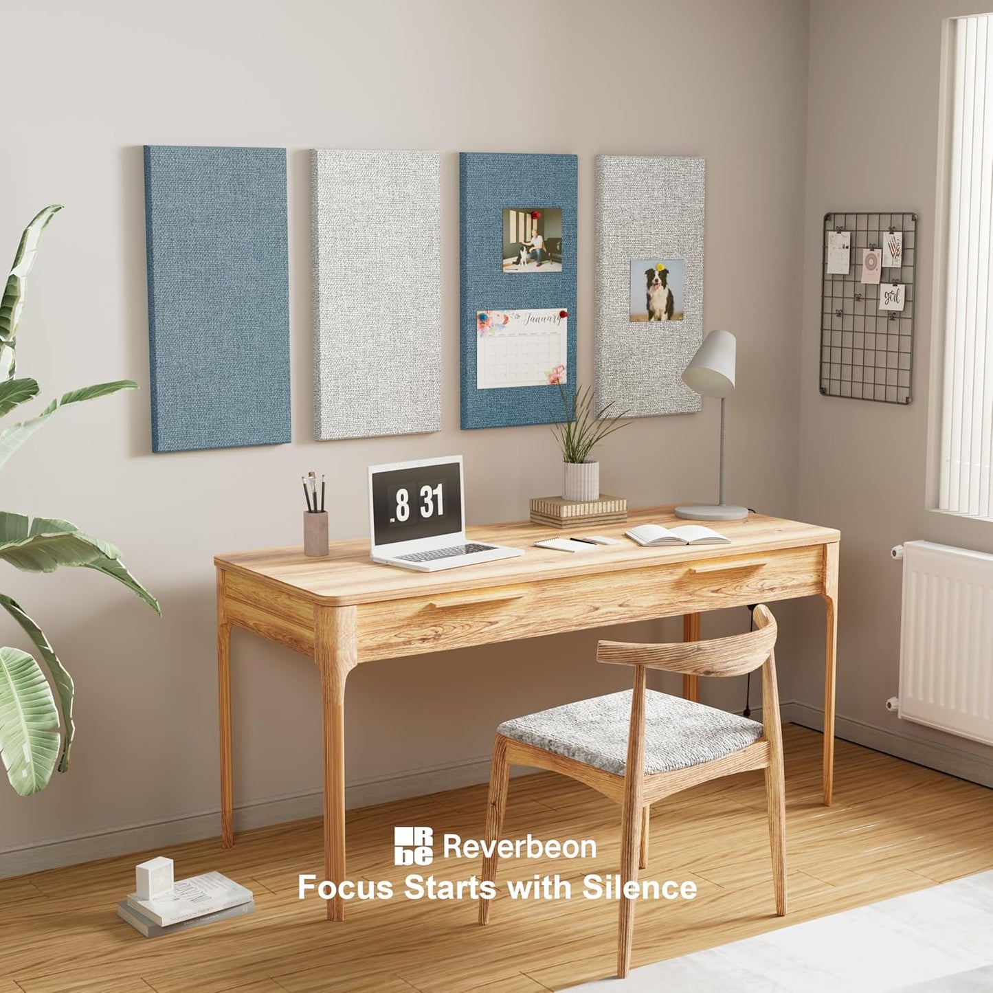 4PCS Acoustic Panels, 24"x12" Fabric Acoustic Panels for Walls, Self-Adhesive Sound Absorbing Panels for Home, Office, Studios (Slate Navy & Chalk White)