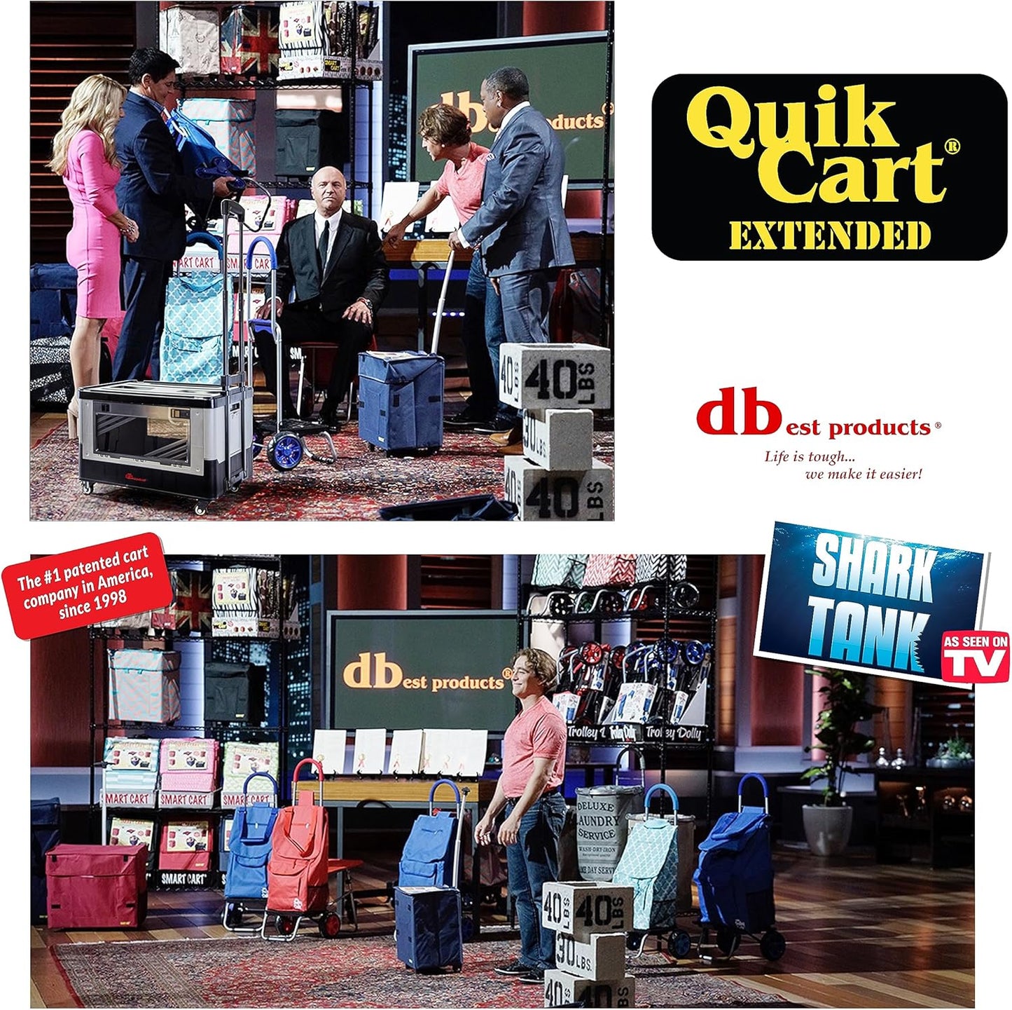 dbest products Quik Cart Extended Four Wheeled Rolling Crate Teacher Utility with seat Dual Accessible Doors Heavy Duty Collapsible Basket with Two Position Handle