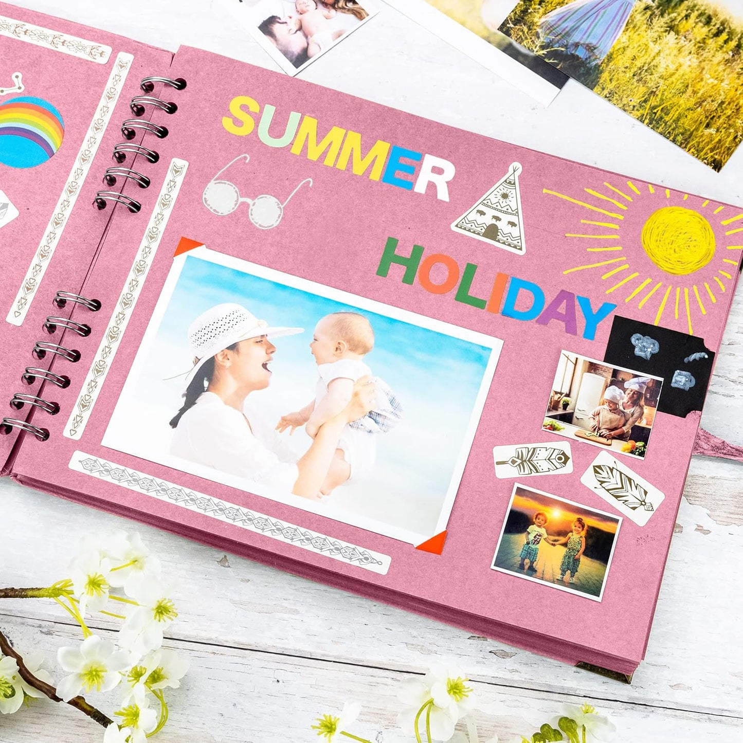 Bstorify Square Scrapbook Photo Albums 50 Pages (11 x 8.5 Inch) Pink Thick Paper, Hardcover, Ribbon Closure - Ideal for Your Scrapbooking Albums, Art & Craft Projects (Pink, 11 x 8.5 Inch)