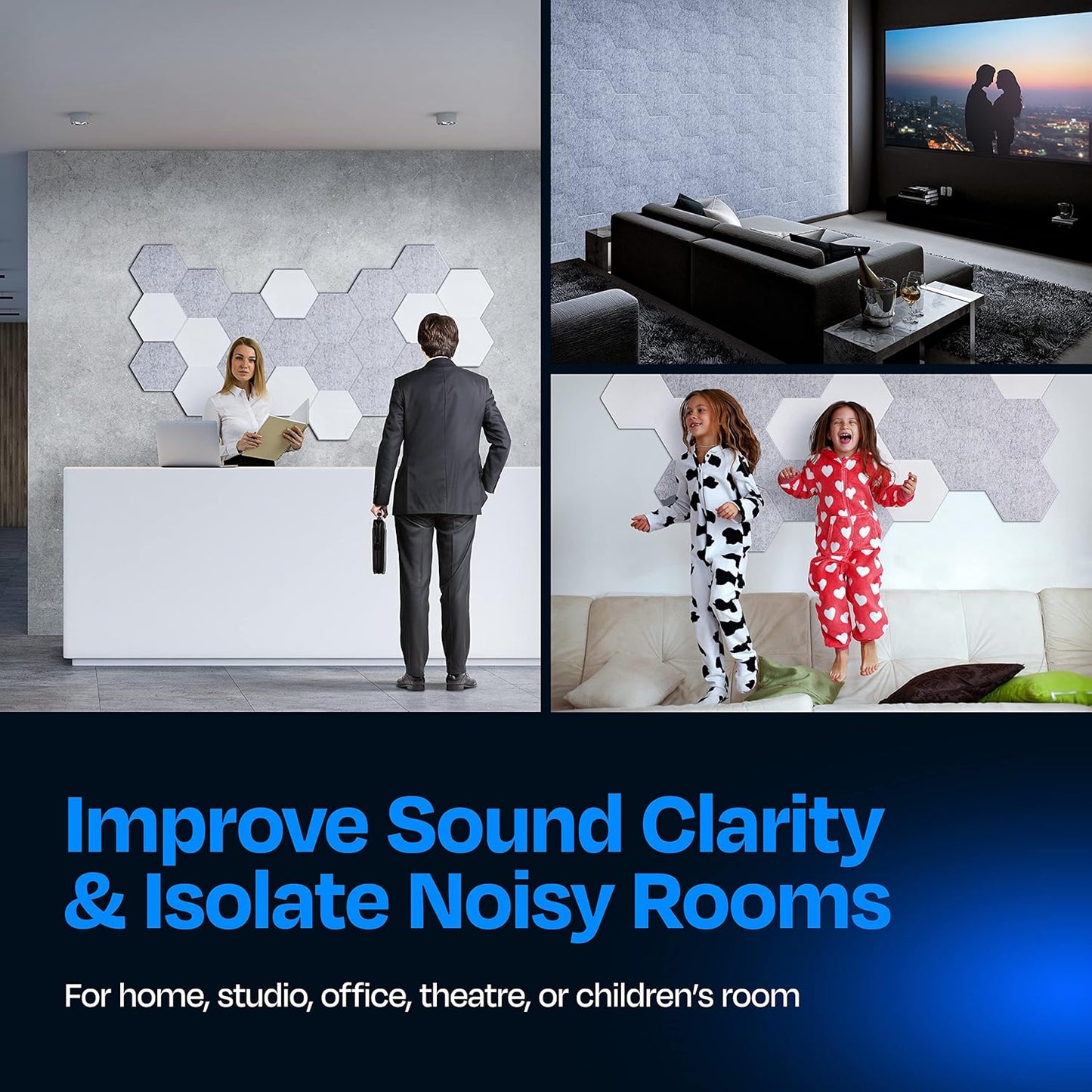 Acoustic Panels 12-Pack Soundproof Wall Panels 12"X10.4"X0.4" Sound Panels High Density Sound Dampening Panels - [Smoky White Hexagon]