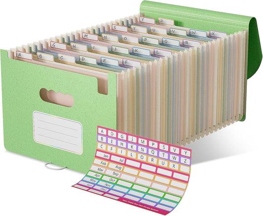 Accordion File Organizer, 26 Pockets Wheat Straw Expanding File Folder, Monthly Bill Receipt Organizer, A-Z Tabs, 100% BPA Free, Return to Nature, Healthy Living, Letter/A4 Size - Mint Green