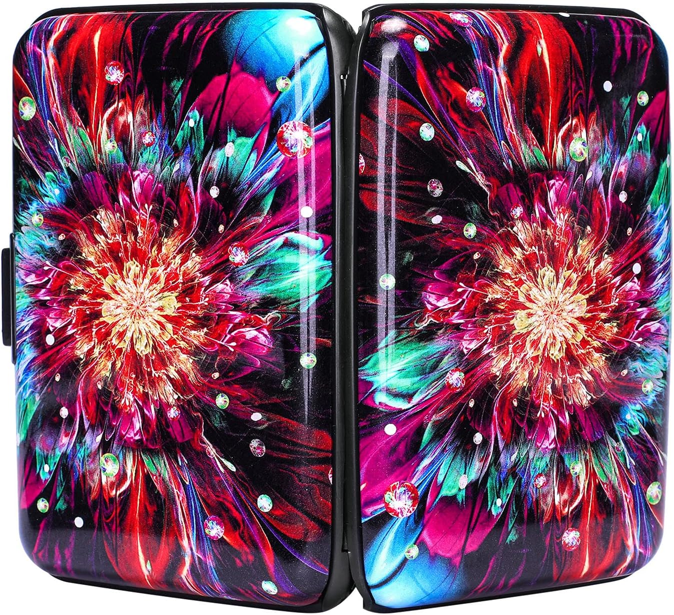 ELFISH Mini RFID Aluminum Wallet Credit Cards Holder Business Card Case Metal ID Case for Men Women (Gorgeous flower)