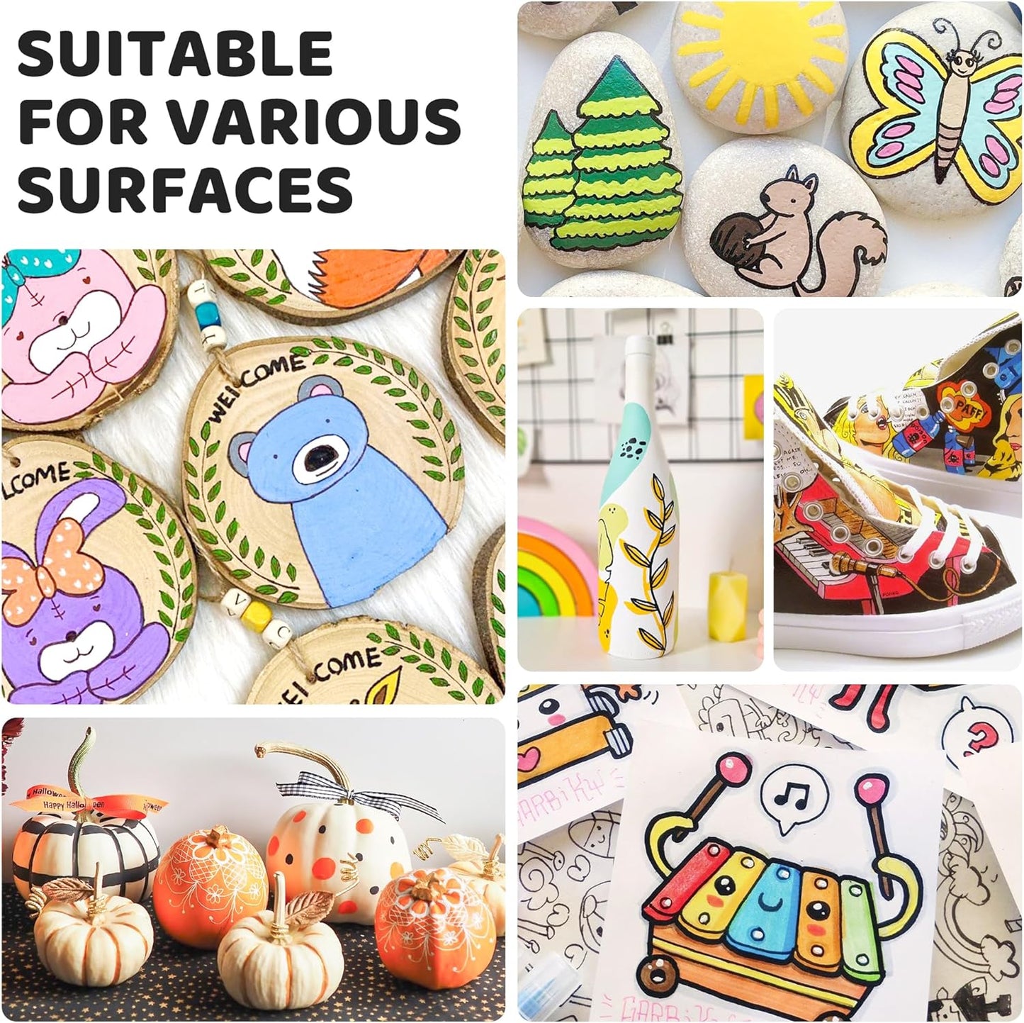 36 Colors Paint Markers Acrylic Paint Pens, Brush Tip Water Based Markers with Direct Ink System for Halloween Pumpkin Rock Painting ,Glass, Wood, Paper, Ceramic, DIY Art Supplies Kit for Kids ＆ Adult