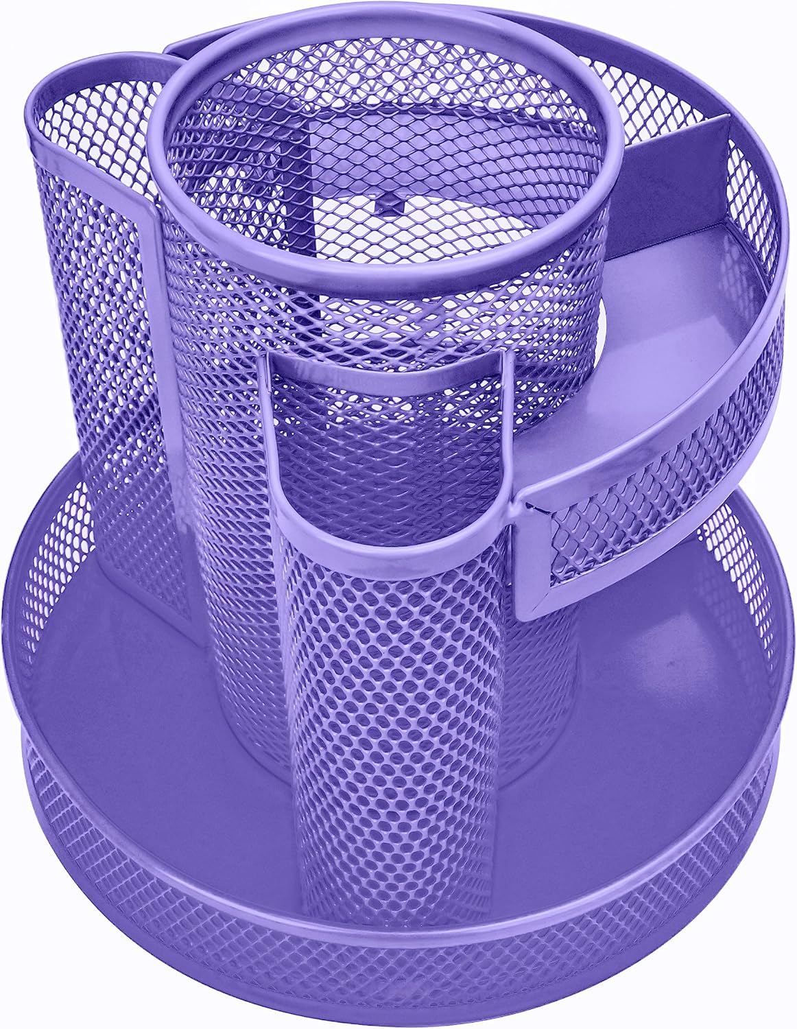 Annova Mesh Desk Organizer Rotate with 5 Compartments Round Spinning Tidy Candy/Pen Holder Desk Accessories Office, Art Supply, Storage, Classroom, Home (Purple)