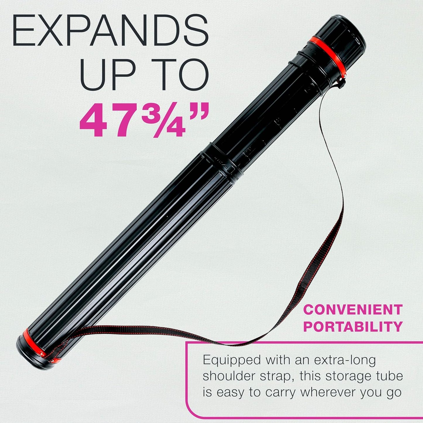 U.S. Art Supply Large Poster Tube - Telescoping Adjustable 30-1/4" to 47-3/4" - Durable 4-7/8" Diameter Storage Tube - Art Poster Carrier Holder & Blueprint Storage Drafting Tube Travel & Protection