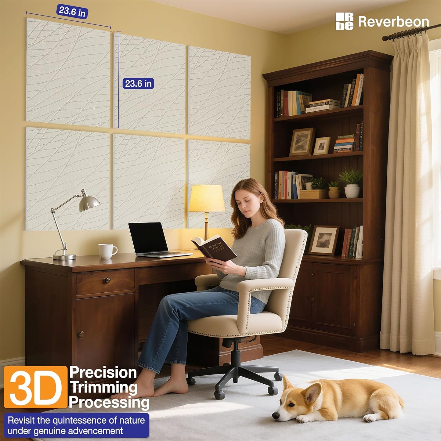 6 PCS Acoustic Panels, 23.6x23.6 Inch Sound Absorbing Panels, Decorative Acoustic Wall Panels for Recording and Home Studio, Office with Double-Sided Adhesive Tape