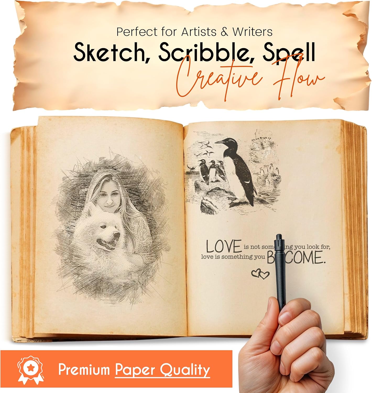 Blank Spell Book of Shadows Leather Journal with Vintage Clasp Lock – Crescent Moon Diary with 200 Page Antique Deckle Edge Paper – Wiccan Prayer Journal, Aesthetic Gift for Men & Women