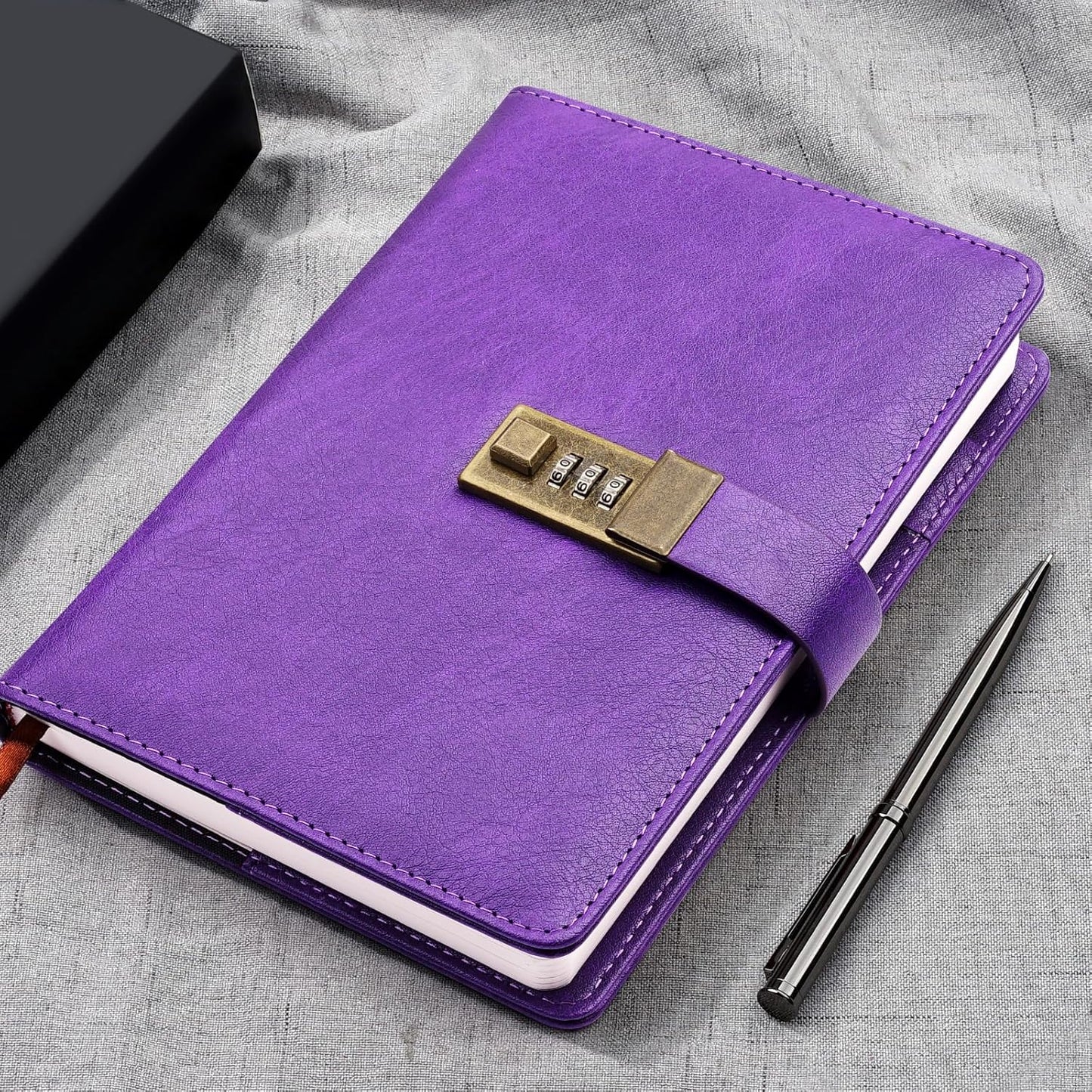 WEMATE Diary with Lock, A5 PU Leather Journal with Lock 240 Pages, Vintage Locks Journal Password Notebook with Pen, Locks Diary Planner Organizer for Men and Women, 8.6x5.8in