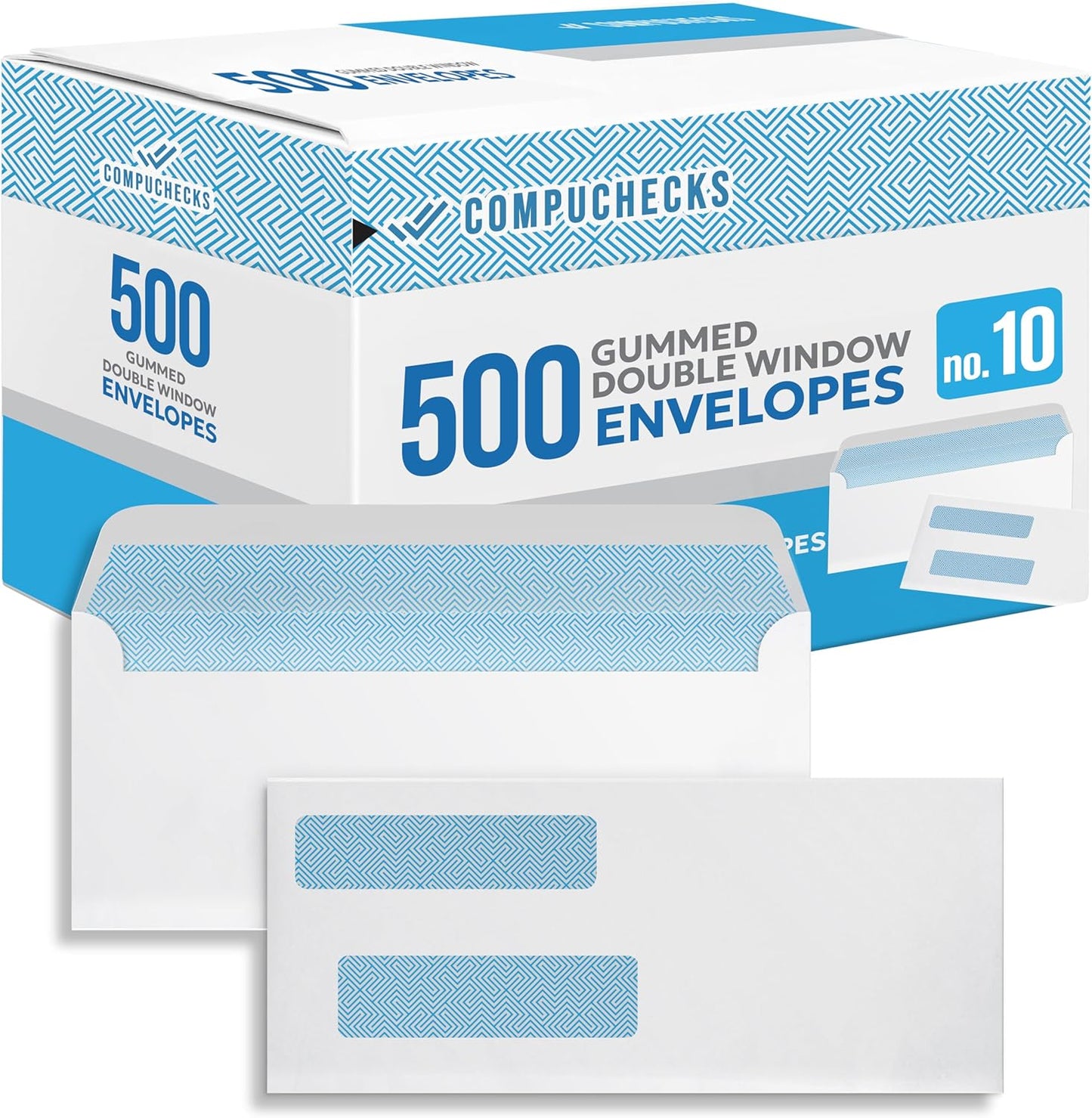 Compuchecks Double Window Envelopes #10- Gummed, Security Business Mailing Envelopes - Tamper Evident, Security Tint - 500 Count – For Invoices and Legal Documents