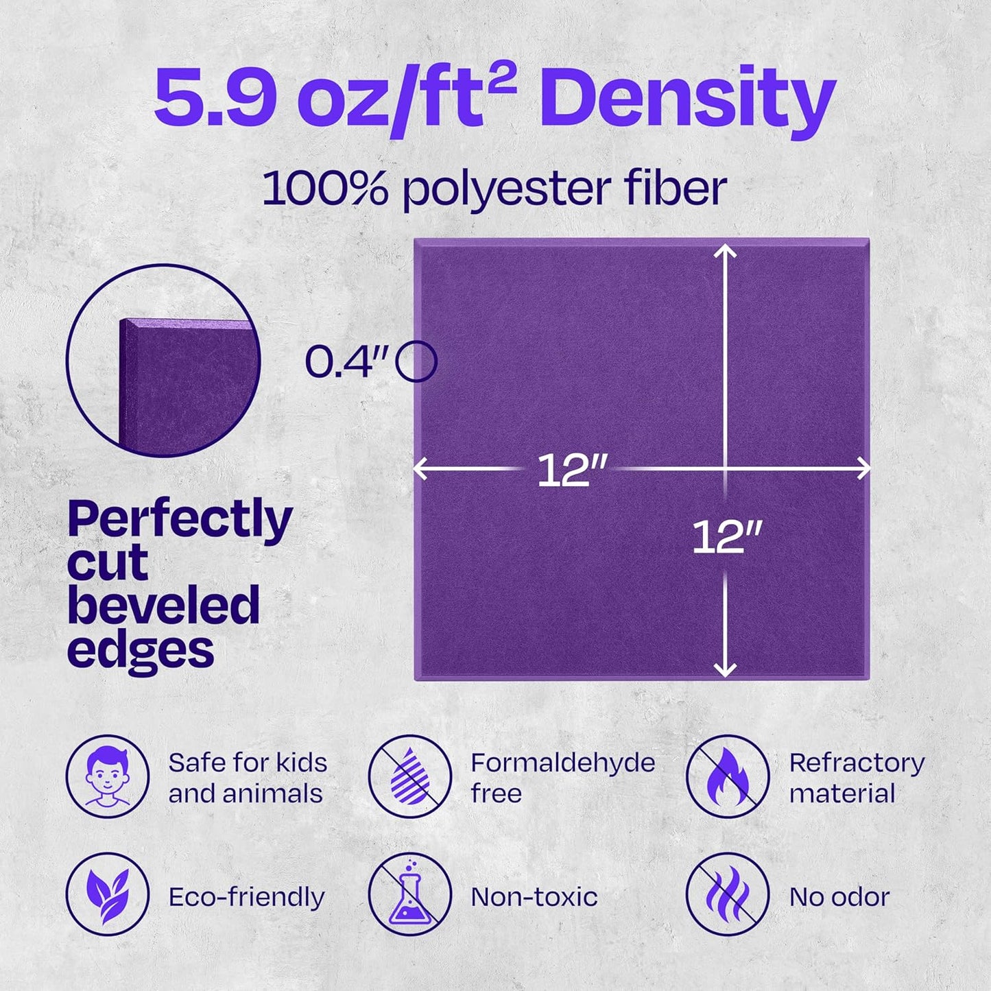 Acoustic Panels 12-Pack Soundproof Wall Panels 12"X12"X0.4" Sound Panels High Density Sound Dampening Panels - [Midnight Purple Square]