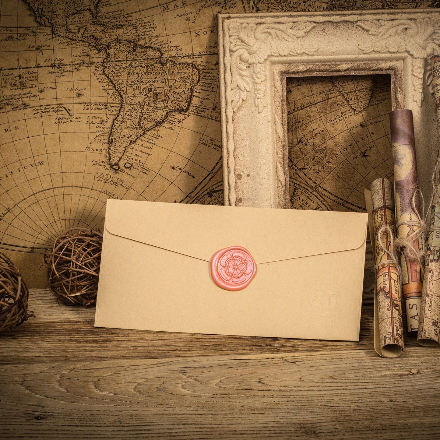 Mceal Wax Seal Stamp, Brass Head with Rosewood Handle, 1.2"(30mm) Dia, (Odamokkou)