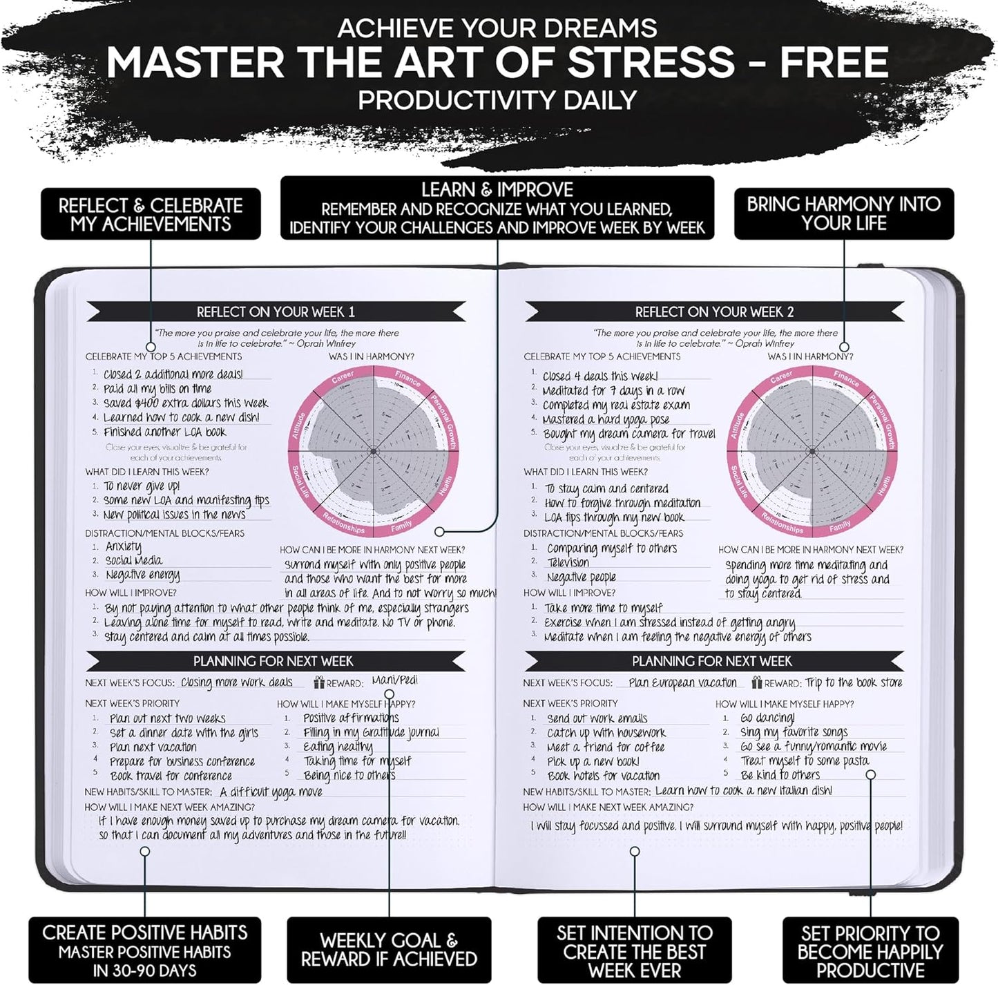 Self Care Journal - 5 Minute Mental Health & Manifestation Journal | 90-Day Undated Daily Planner for Positivity, Affirmations & Gratitude | Guided Mindfulness, Reflection | Vision Board + Stickers