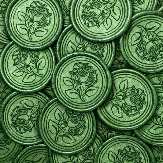 50Pcs Wax Seal Stickers Handmade Envelope Seals Self Adhesive Wax Stickers for Wedding Party Invitations, Envelope, Gift Wrap, Christmas(Rose Style, Green)