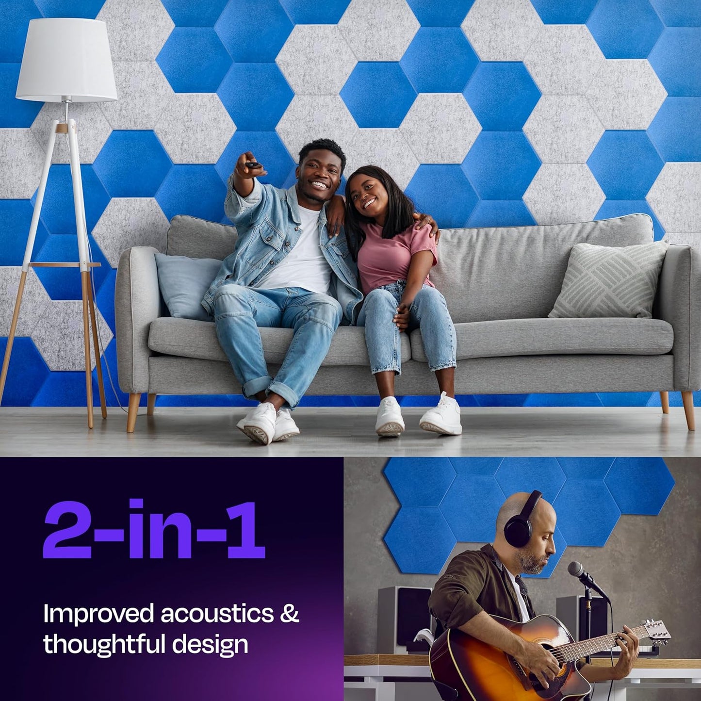 Acoustic Panels 12-Pack Soundproof Wall Panels 12"X10.4"X0.4" Sound Panels High Density Sound Dampening Panels - [Grand Blue Hexagon]