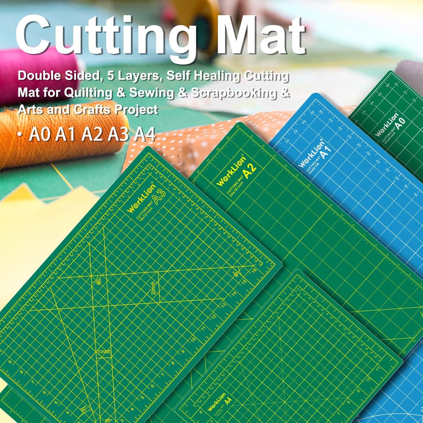 Worklion Self Healing Craft Mat: 18"x12" Rotary Cutting Mat for Sewing,Quilting,Leather,Craft,Fabric,Model,Art,Clay,5-layer 2-sided Cutting Mat, green and black