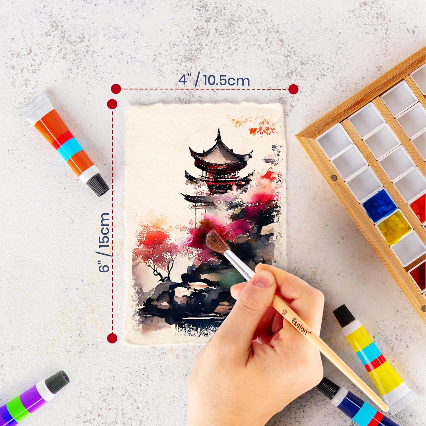 Wanderings Thick Handmade Watercolor Paper with Deckled Edge - 4x6-500GSM Premium Ivory Cold-Pressed Textured Mixed Media Paper Made with Recycled Cotton - 15 Loose Leaf Sheets