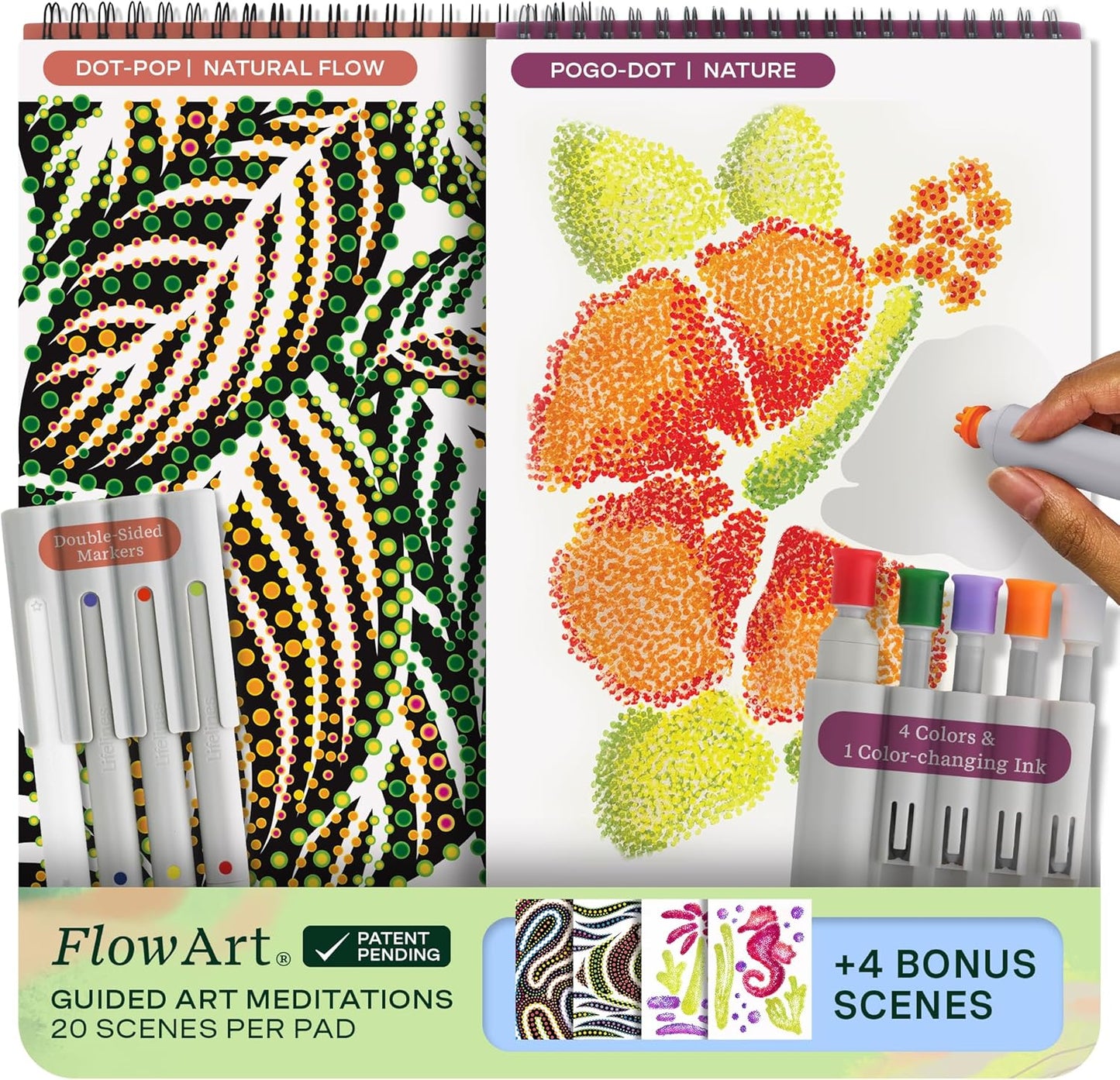 Lifelines FlowArt Activity Pad, 2-Pack - Guided Dot Art Meditations with Markers – Dot-Pop and Pogo-Dot Coloring Books for Teens, Adults & Seniors