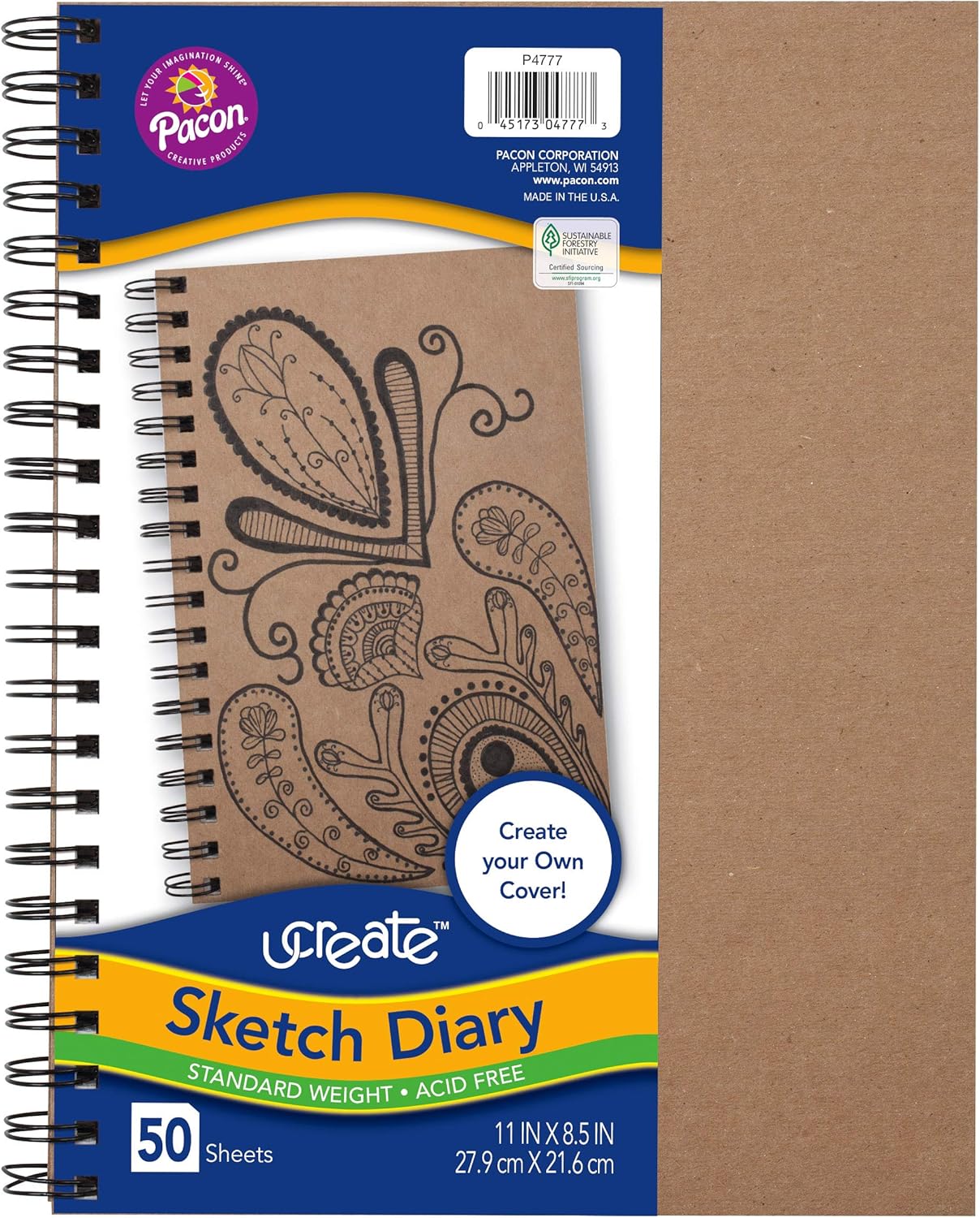 UCreate Create Your Own Cover Sketch Diary, Nat. Chip Cvr., 11" x 8-1/2", 50 Sheets