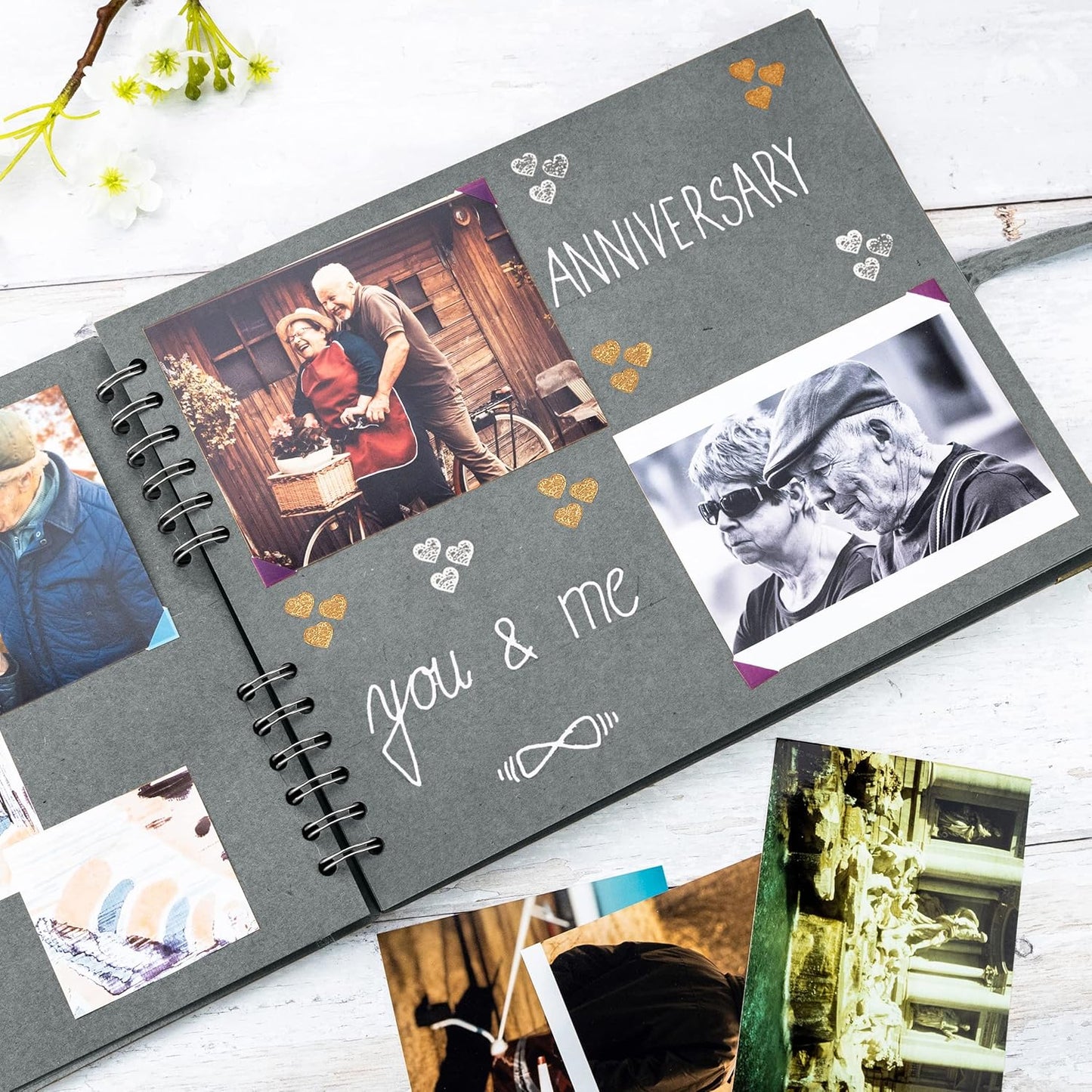 Bstorify Square Scrapbook Photo Albums 50 Pages (11 x 8.5 Inch) Grey Thick Paper, Hardcover, Ribbon Closure - Ideal for Your Scrapbooking Albums, Art & Craft Projects (Grey, 11 x 8.5 Inch)