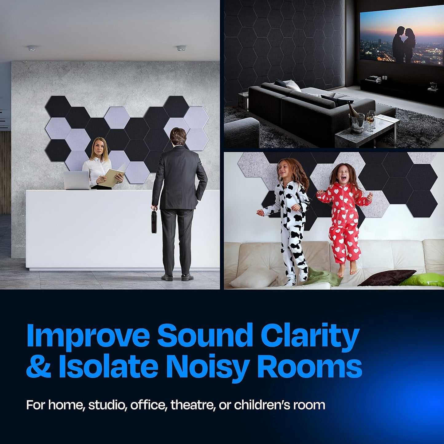 Acoustic Panels 12-Pack Soundproof Wall Panels 14"X12.1"X0.4" Sound Panels High Density Sound Dampening Panels - [Dark Gray Hexagon]