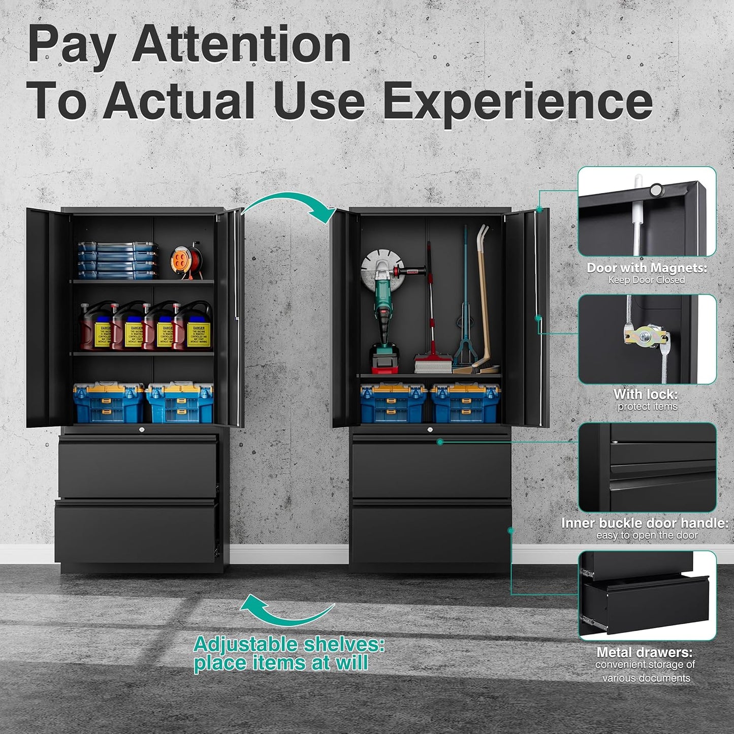 SISESOL 2 Drawer Lateral File Cabinet with Lock and Shelf,71" Black Filing Storage Cabinet with Doors,Locking Metal Storage Cabinets with Drawers for Home,Office,Garage,School,Fit A4/Letter/Legal File