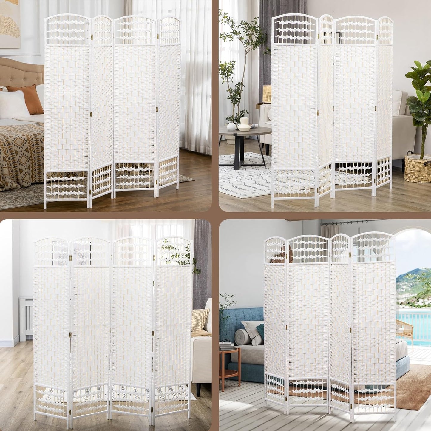 HOMCOM 4 Panel Room Divider, Folding Privacy Screen, 5.6' Room Separator, Wave Fiber Freestanding Partition Wall Divider, White