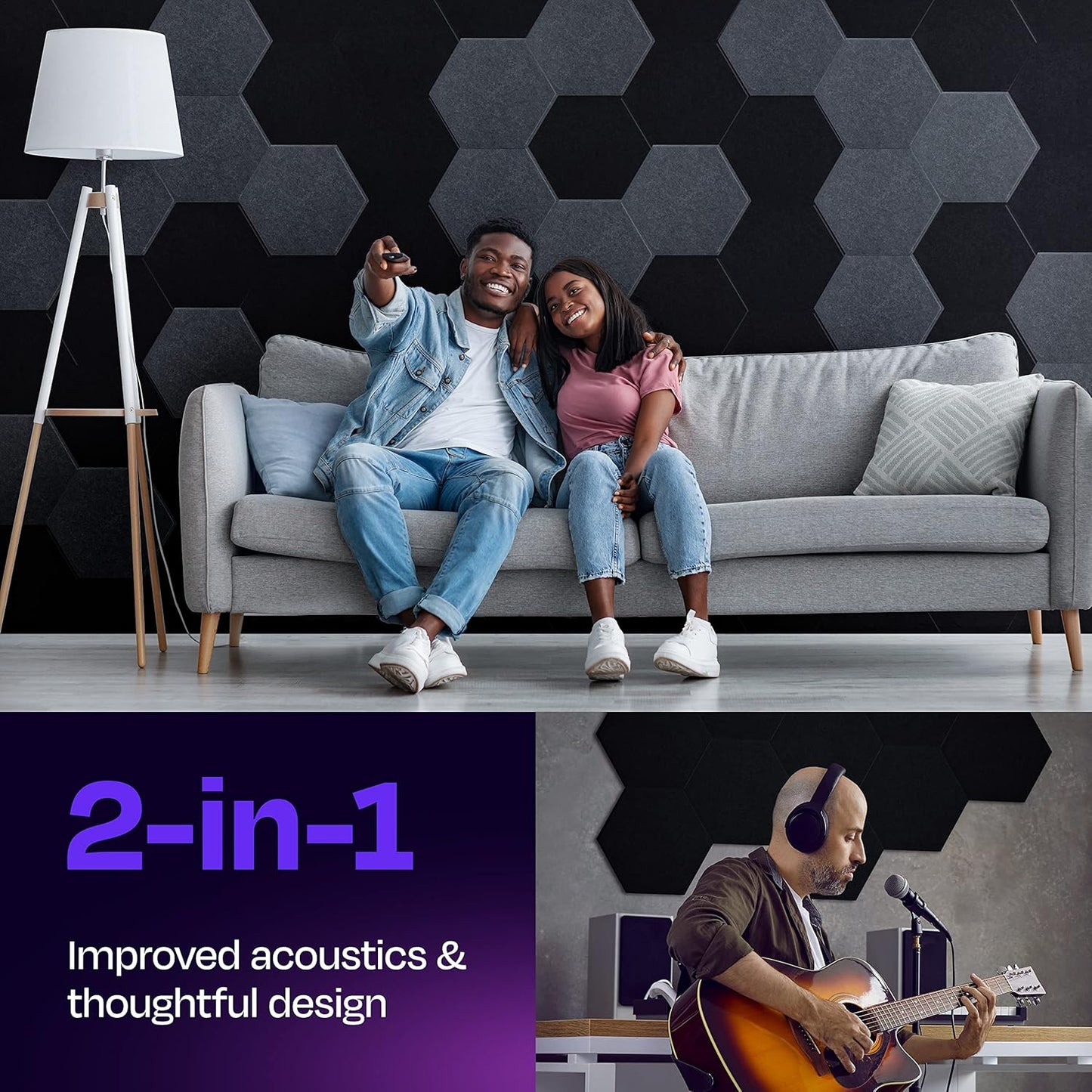 Acoustic Panels 12-Pack Soundproof Wall Panels 12"X10.4"X0.4" Sound Panels High Density Sound Dampening Panels - [Deep Black Hexagon]