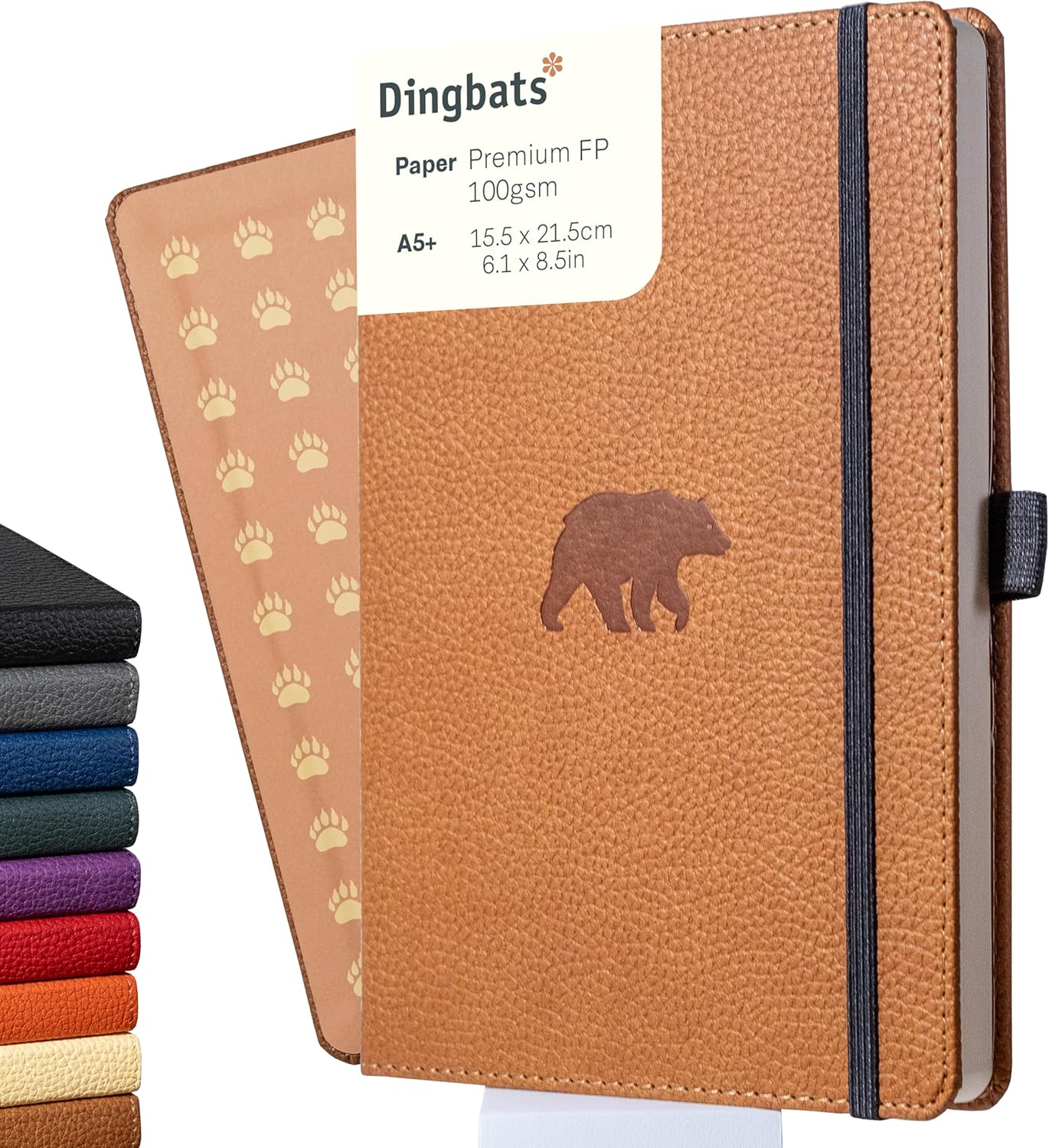 Dingbats* Wildlife Grid Writing Journal Notebook A5 - Vegan Leather Hardcover - Ideal for Work, Travel - Pocket, Elastic Closure, & Bookmark