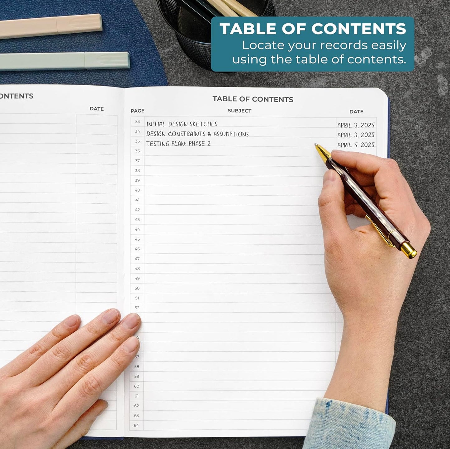 Clever Fox Engineering Notebook – Hardcover Grid Notebook with Numbered Pages, Table of Contents – Patent, Lab & Invention Journal for Engineers & STEM (Dark Blue)