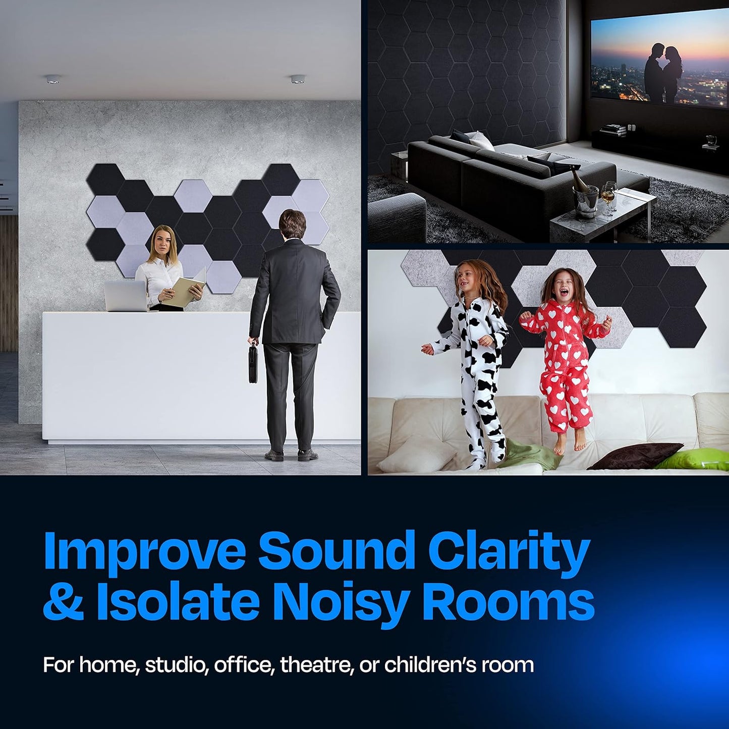 Acoustic Panels 12-Pack Soundproof Wall Panels 12"X10.4"X0.4" Sound Panels High Density Sound Dampening Panels - [Dark Gray Hexagon]