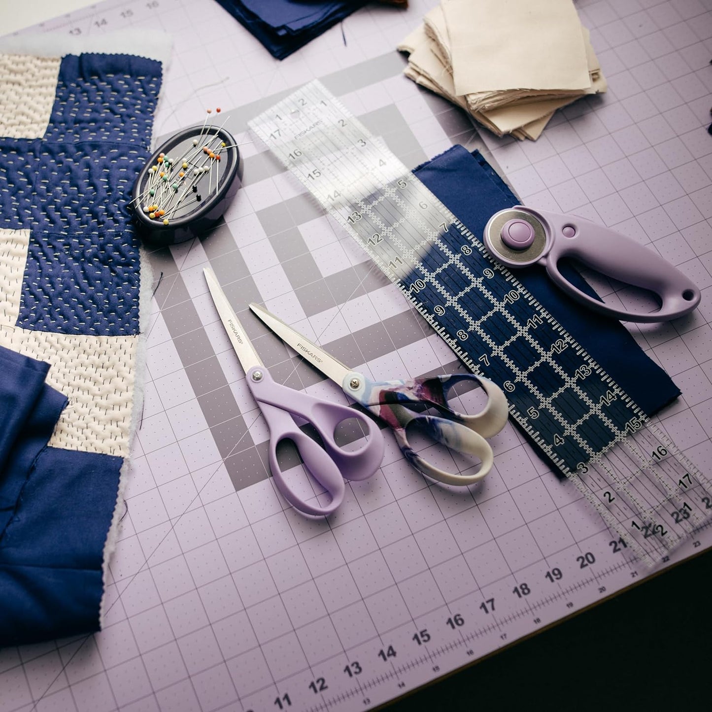 Fiskars Self Healing Cutting Mat with Grid for Sewing, Quilting, and Crafts - 24" x 36 Grid Lilac/Mountain Haze